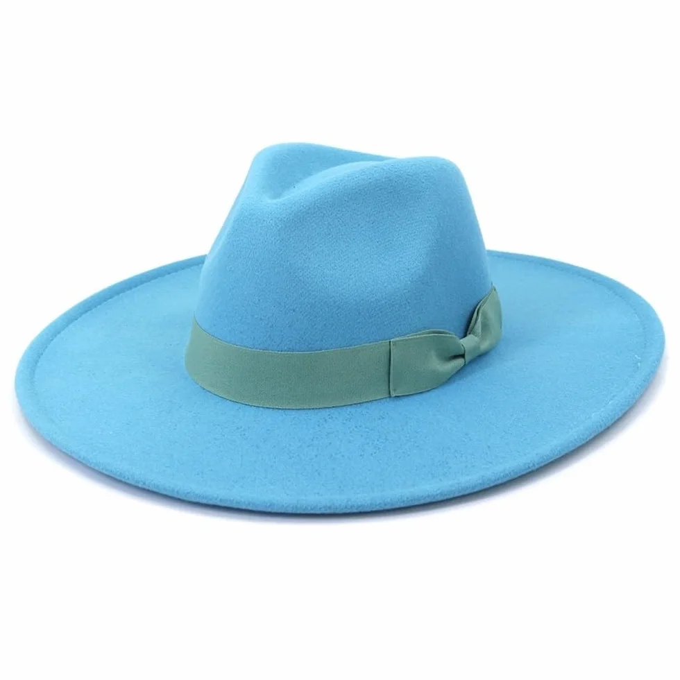 Fengyan damska elegancka filcowa czapka fedora duży szeroki daszek