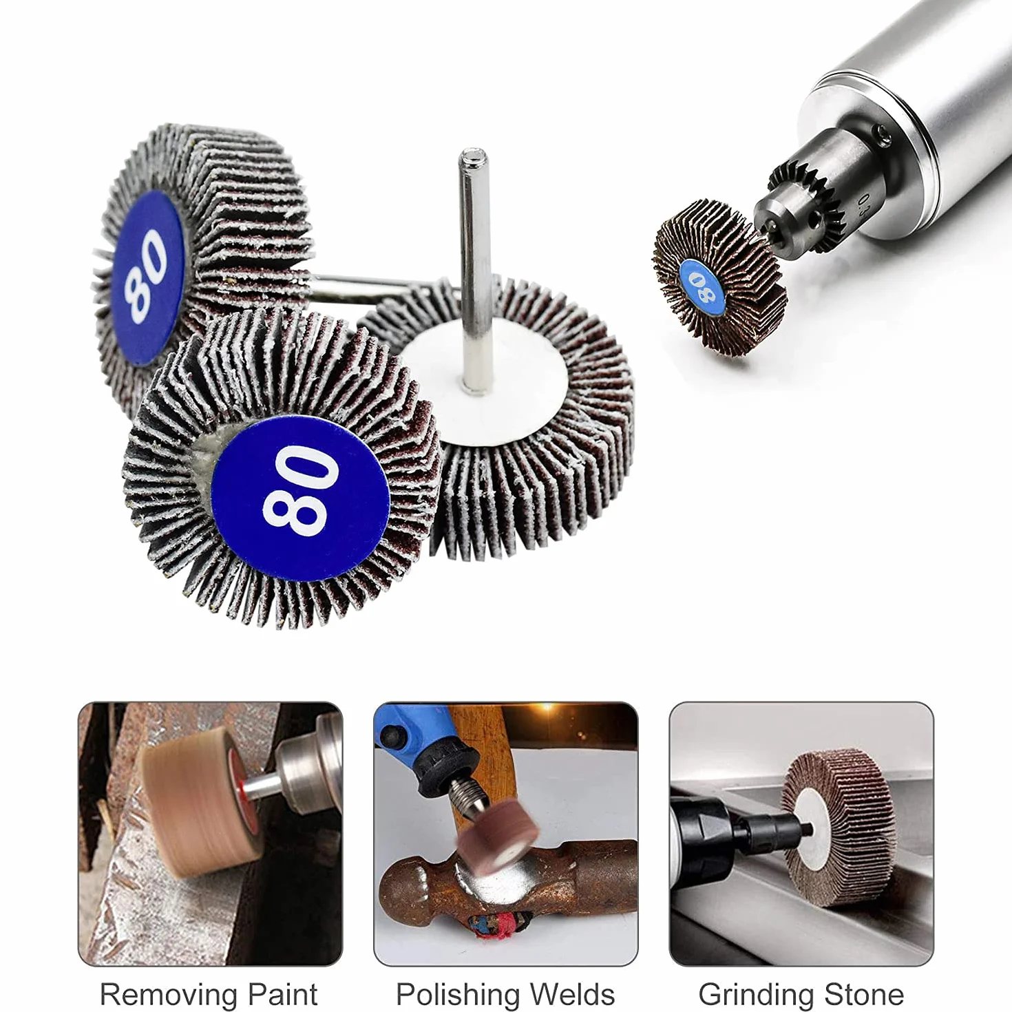 30 sztuk szlifierek wachlarzowych, średnica 32 mm, przegródki szlifierskie, 80 ziarnistość, tarcza polerska, do narzędzi obrotowych, usuwania rdzy, szlifowania, polerowania