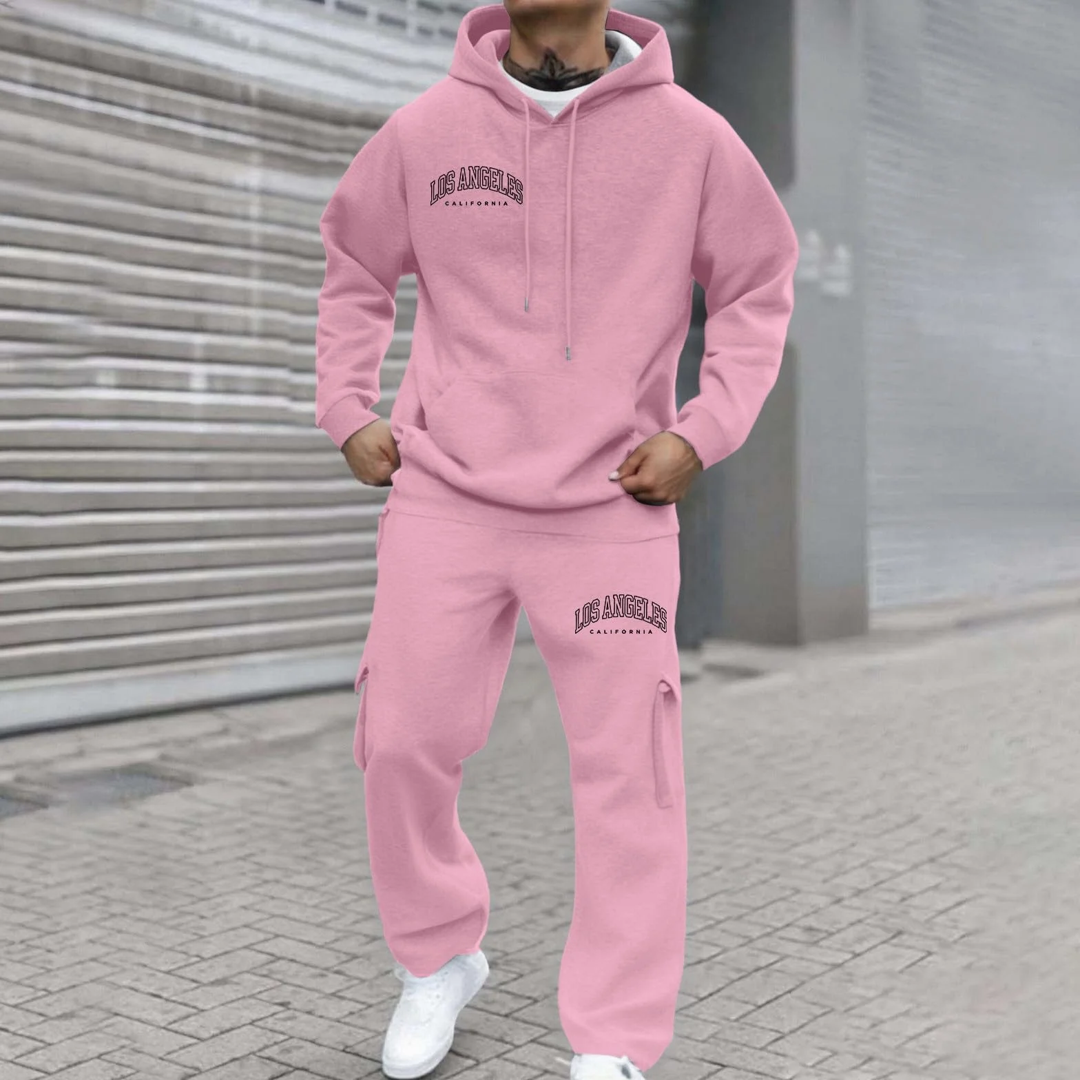 Generisch Męski dres do biegania, dres treningowy, dres rekreacyjny, ze sznurkiem, jednokolorowy, przewiewna bawełna, ciepły, hip hop, na siłownię, fitness