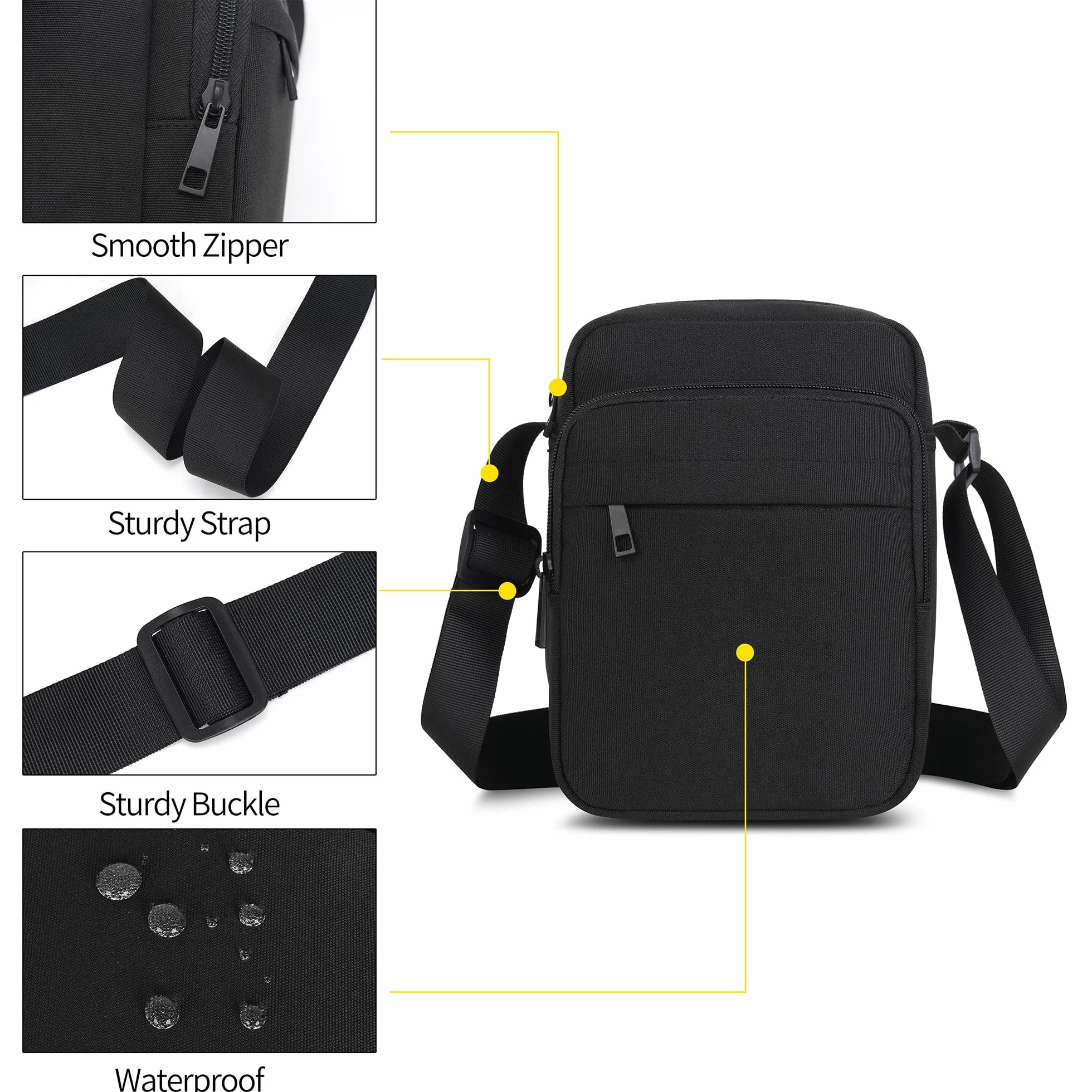 Męska torba na ramię, wodoodporna torba crossbody z zamkiem błyskawicznym i regulowanym paskiem, lekka podróżna torba boczna dla mężczyzn i kobiet, do pracy na świeżym powietrzu, na zakupy, do