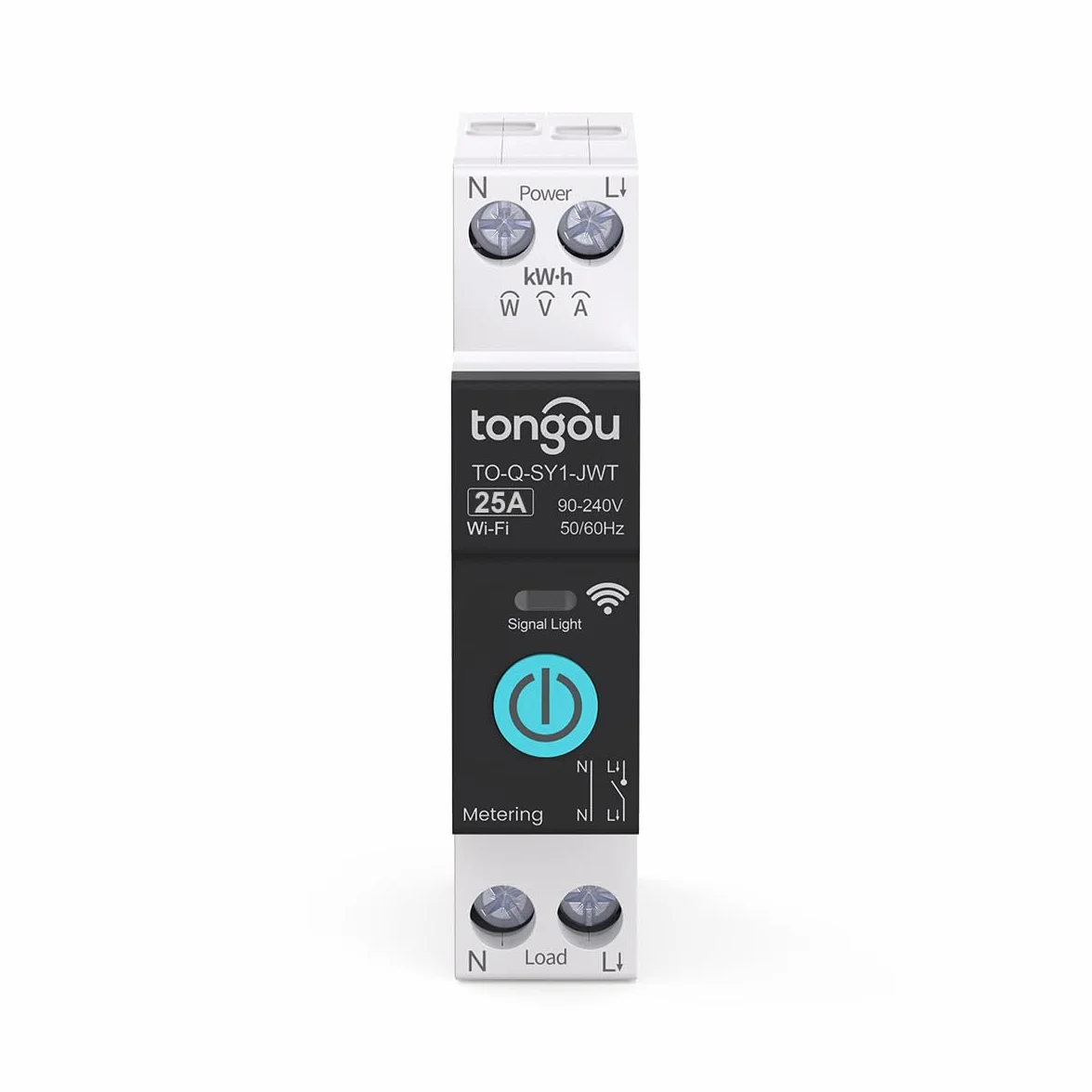 TONGOU DIY 1P+N Szyna DIN WiFi, inteligentny przełącznik przekaźnikowy 25A, Wi-Fi, aplikacja na iOS, Android, aplikacja TUYA, pilot zdalnego sterowania, do inteligentnego domu, z miernikiem