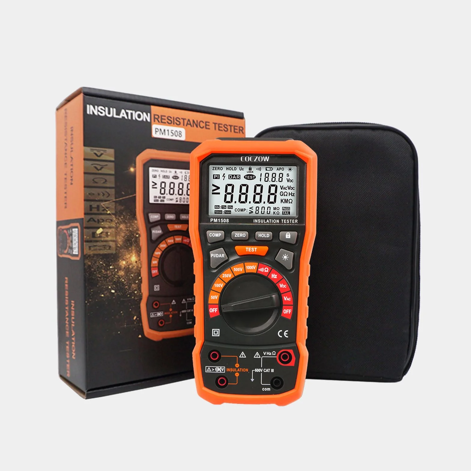 PM1508 cyfrowy miernik rezystancji izolacji 1000 V AC/DC, do 100 GΩ, z testem częstotliwości i niskiego napięcia, wyświetlacz LCD