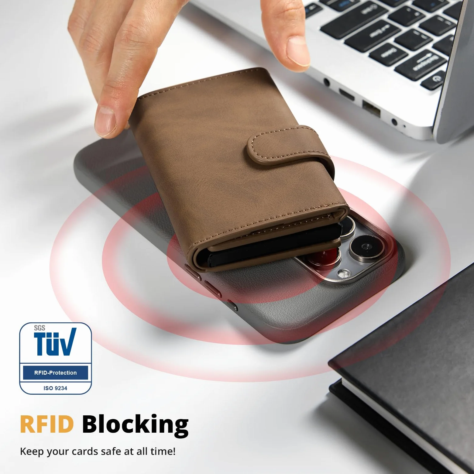 Slim Wallet z kieszenią na monety, męski portfel z ochroną RFID, portfel męski Slim Smat Wallet, etui na karty pop-up, na 10 kart, portfel męski, B03 - brązowy, Dreifach gefaltet, Minimalistyczny