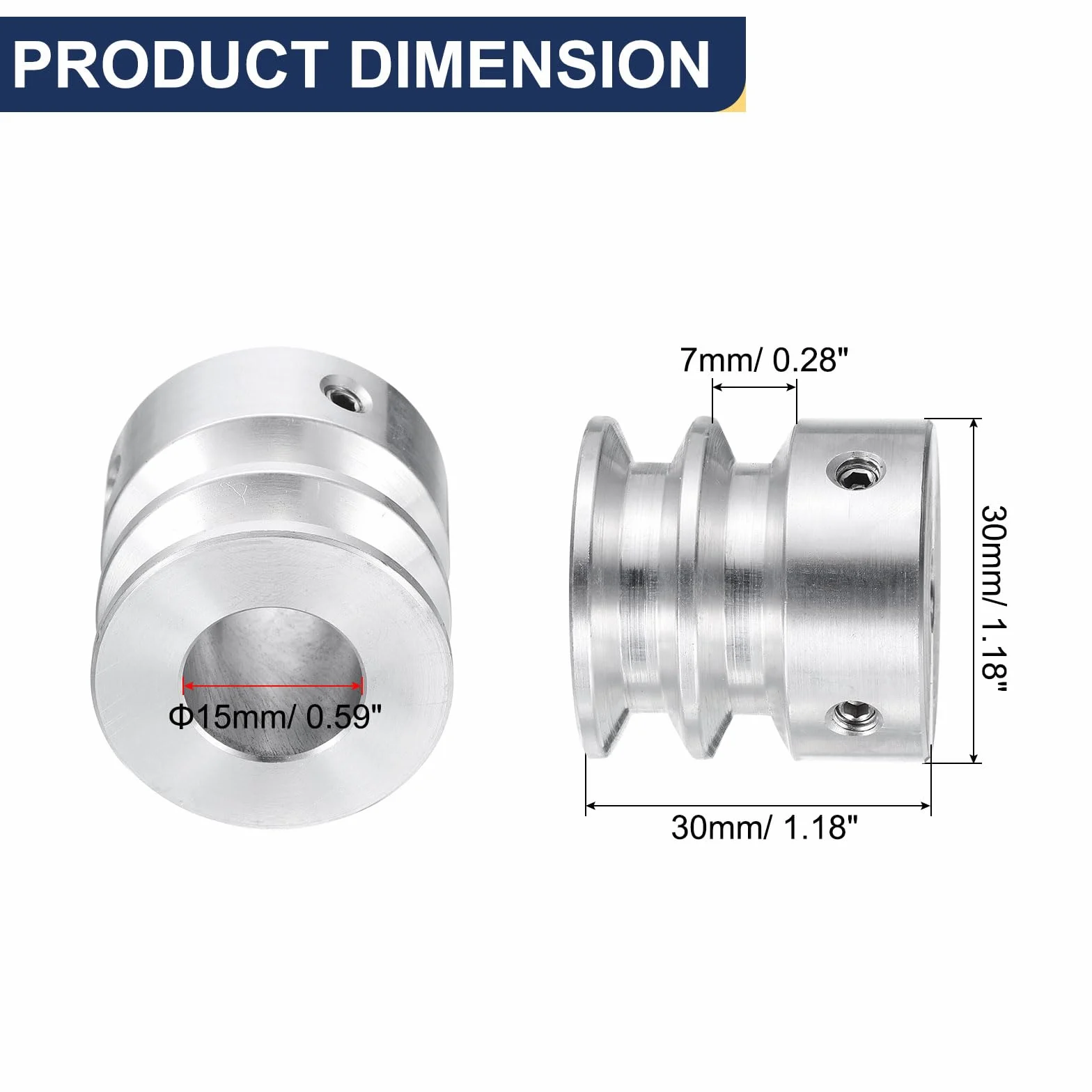 QUARKZMAN 15mm średnica zewnętrzna 30mm koło pasowe V z podwójnym rowkiem ze stopu aluminium do wału silnika wiertarki 6 mm (1/4") w kształcie PU