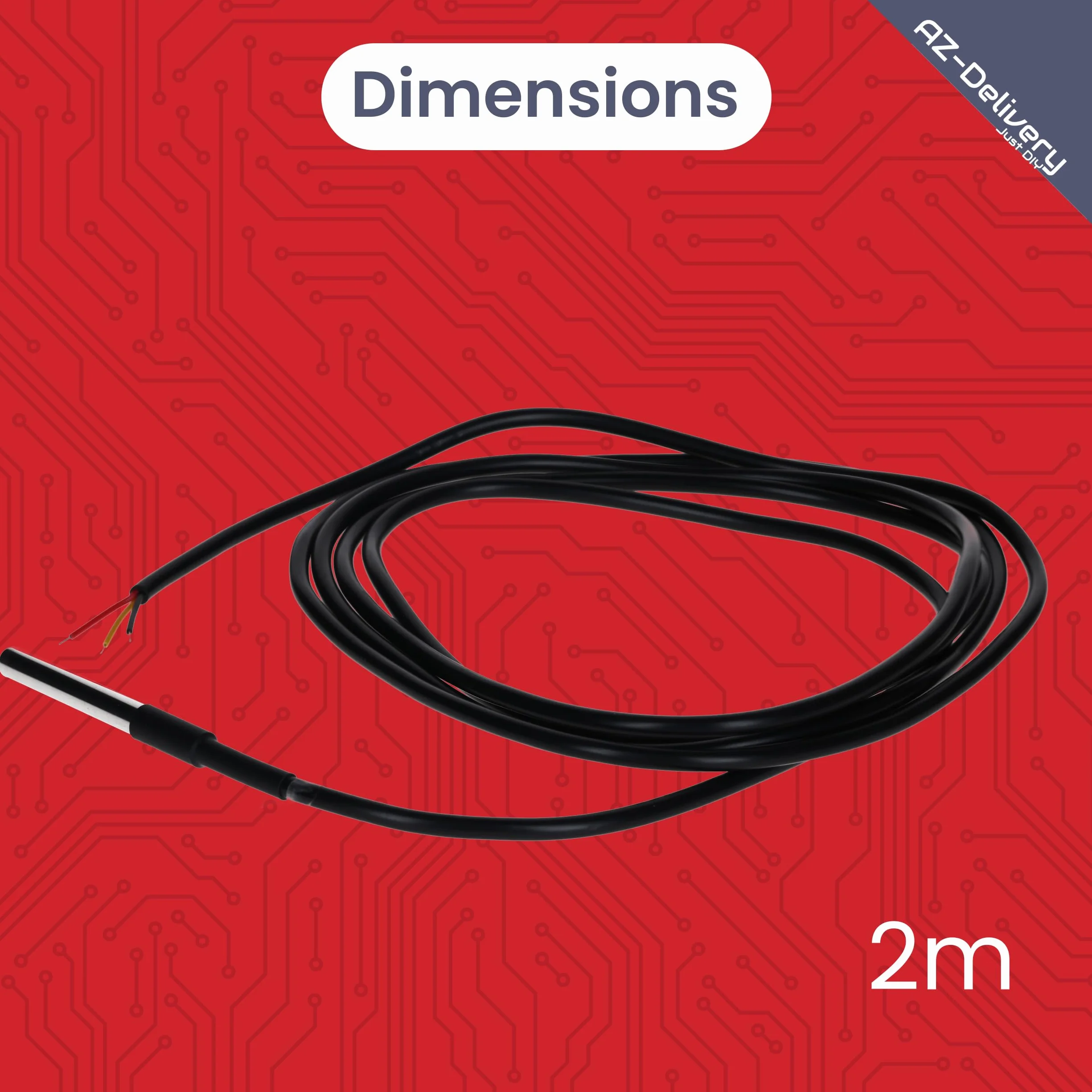 AZDelivery 5 x DS18B20 kabel cyfrowy ze stali nierdzewnej, czujnik temperatury, wodoszczelny, kompatybilny z Arduino i Raspberry Pi, w zestawie e-book