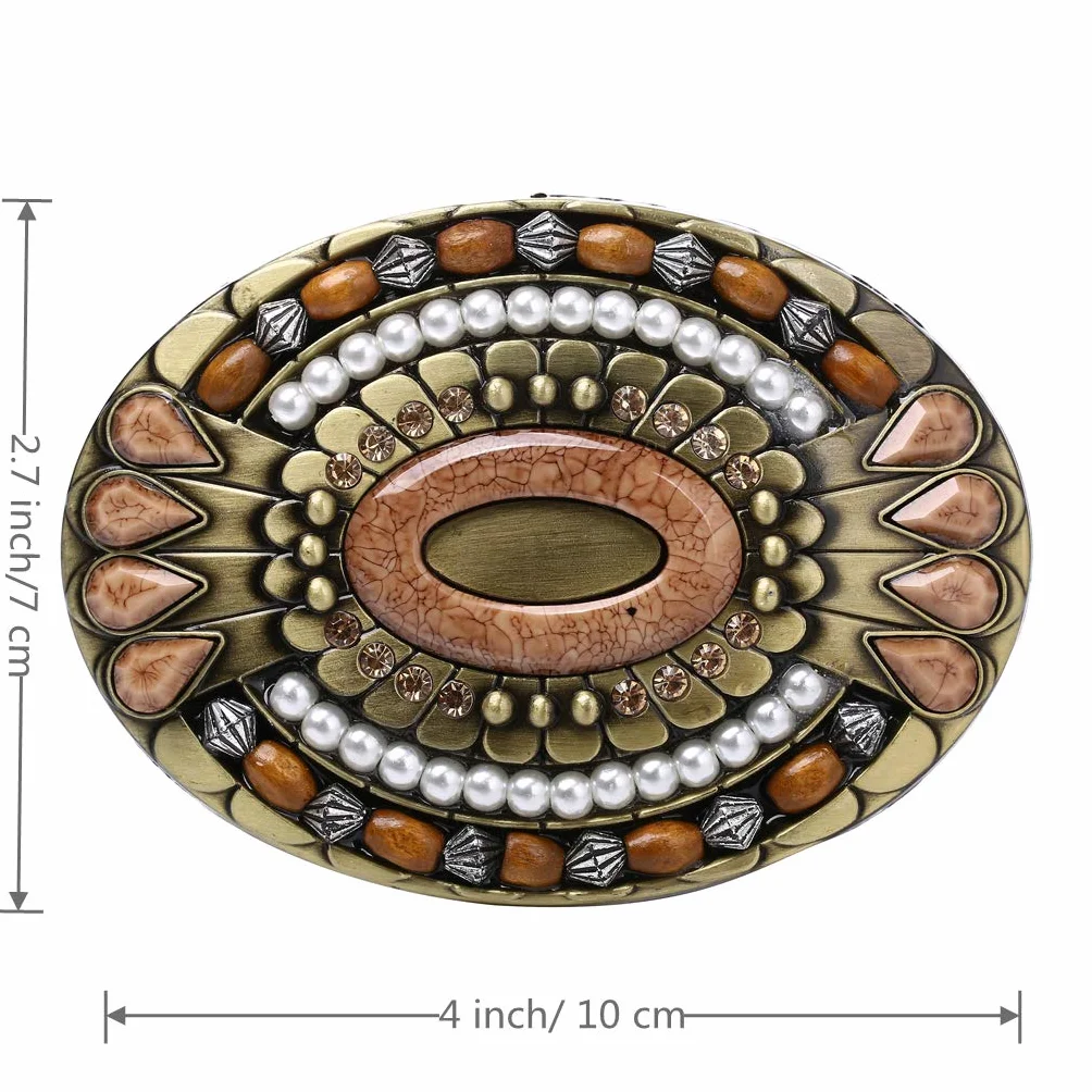 WANLIAN Bohemia klamra do paska, celtycki indyjski kamień szlachetny totem owalny styl zachodni kowbojski design, tygrysie oko, pozłacany białym złotem, uniseks klamra paska dla dorosłych