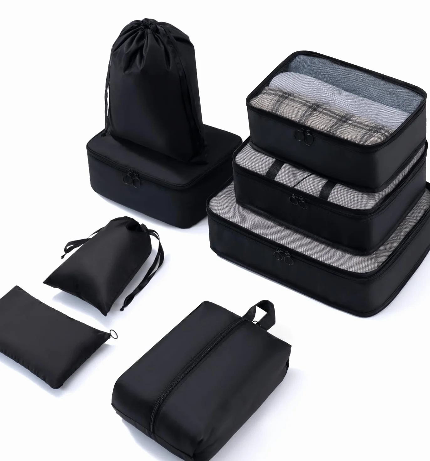 Meowoo Organizator Bagażu 8 w 1 Zestaw Organizator Walizek Bagażu Packing Cubes for Travel z Torbą na Buty, Czarny Organizer Podróży Jest Idealny do Przechowywania Akcesoriów Podczas Podróży