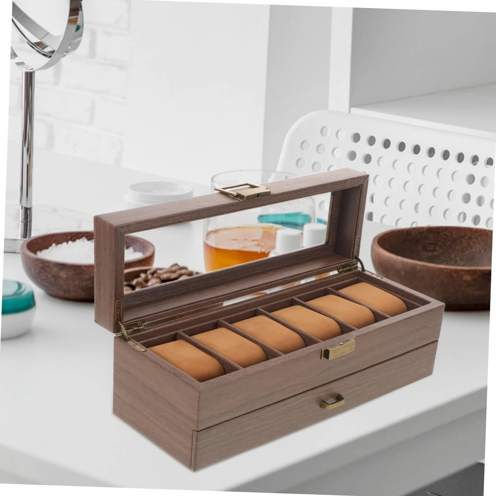 Healvian Retro Drewniana Szkatułka Zegarki i Biżuterię z Podwójną Warstwą Miejscami Zegarki i Miękkimi Welwetowymi Poduszkami Organizer Bransoletki dla Mężczyzn i Kobiet
