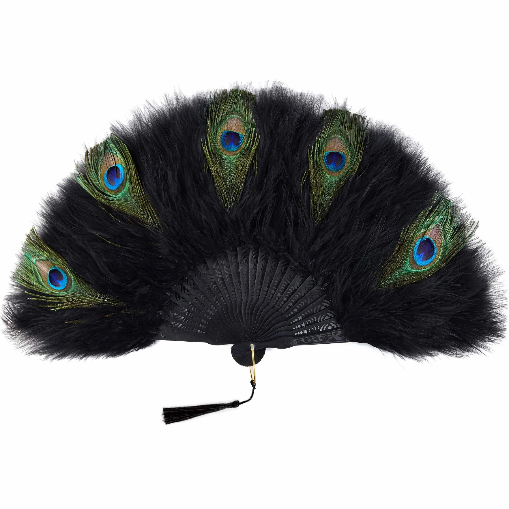 BABEYOND Damski wachlarz Marabou z piórami vintage Gatsby czarny