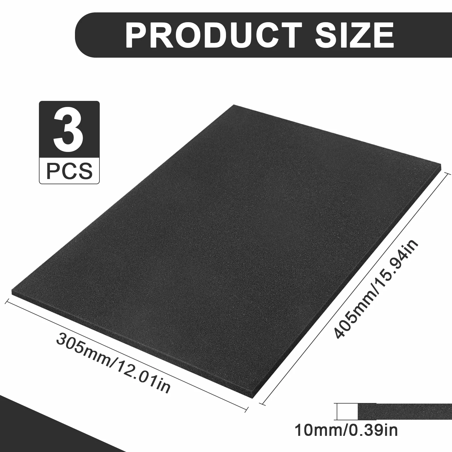 3 sztuki pianki rastrowej w kostce 405 x 305 x 10 mm pianka rastrowa pianka kostkowa czarna do narzędzi, aparatów, kosmetyków, rzemiosła artystycznego