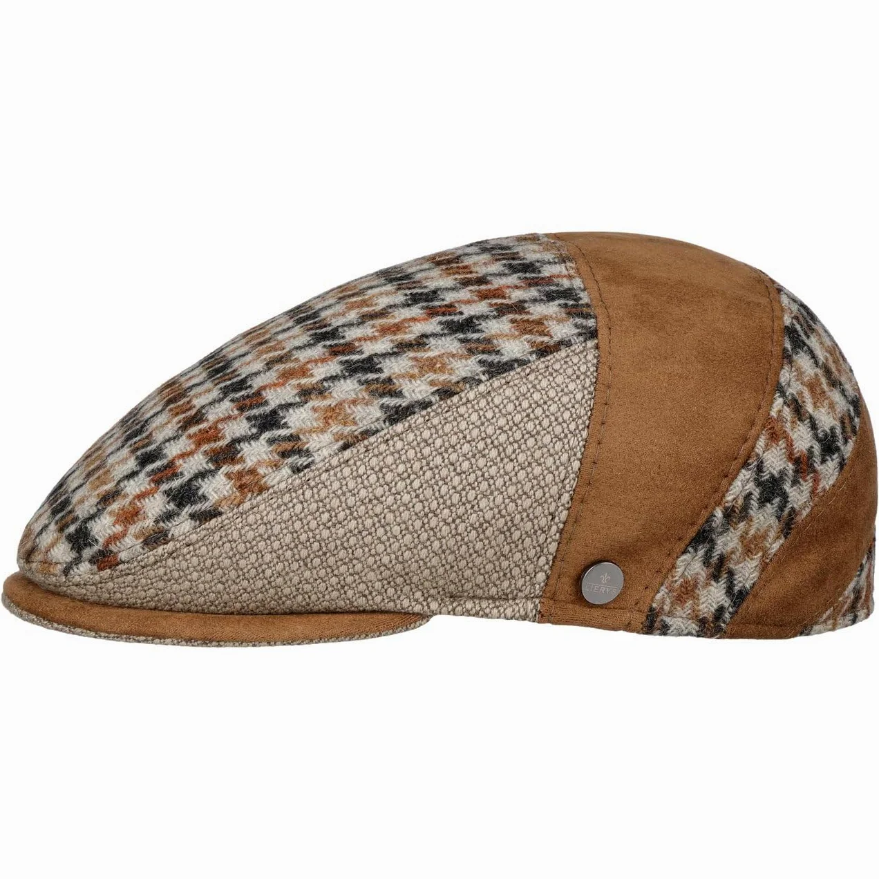 LIERYS Burnham Patchwork płaska czapka z daszkiem męska – wyprodukowana we Włoszech z daszkiem, na jesień, zimę, jesień, zimę, rozmiar S (54-55 cm), beżowo-brązowa