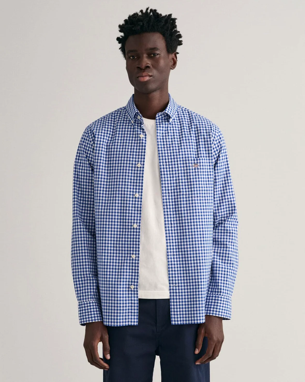 GANT Męska koszula Reg Poplin Gingham Klasyczna koszula, College Blue, L