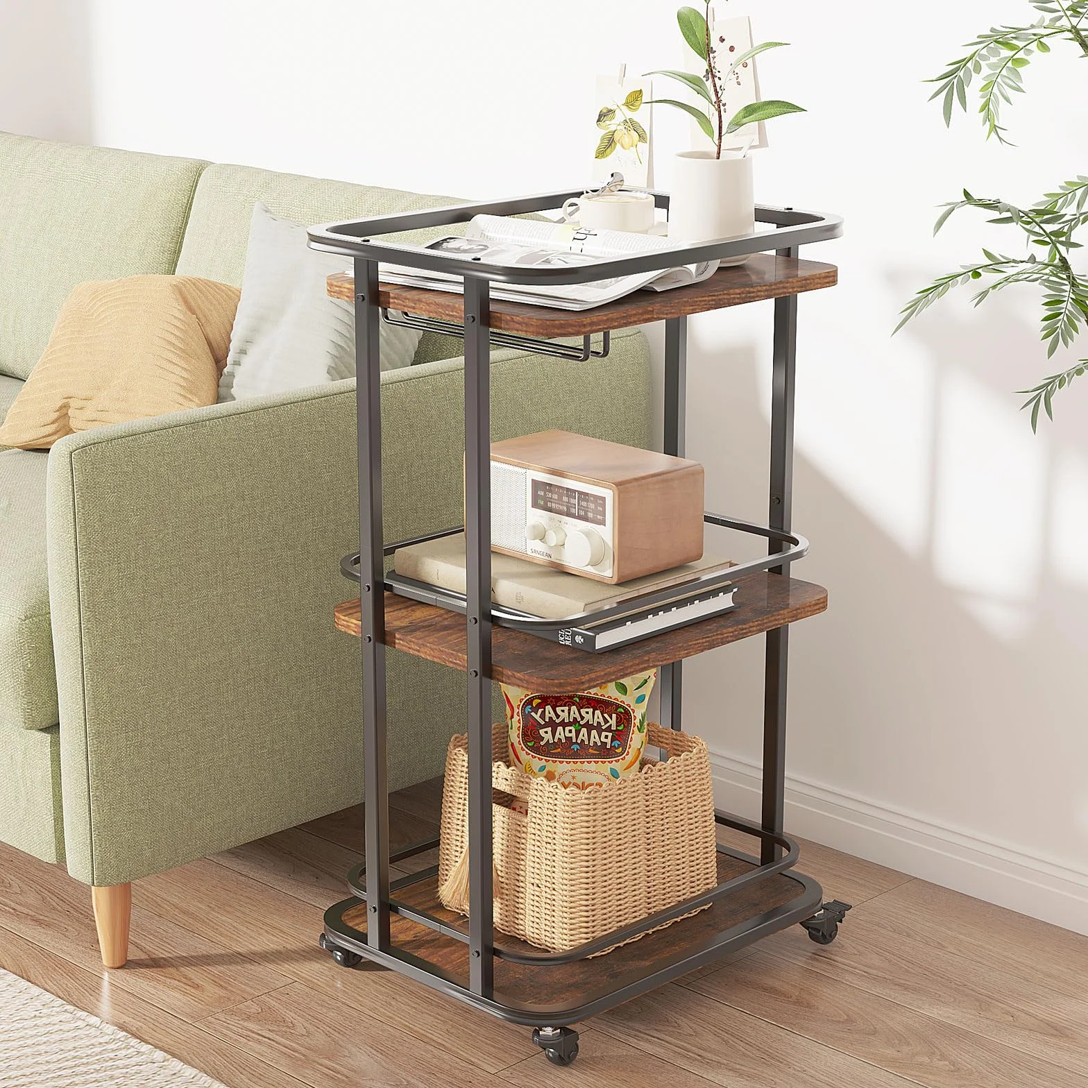 IBUYKE TMJ319H 3-poziomowy wózek do serwowania, kuchenny wózek do przechowywania z kółkami, 30 x 15,75 x 33,07 cm, do domu, na zewnątrz, kuchni, sypialni