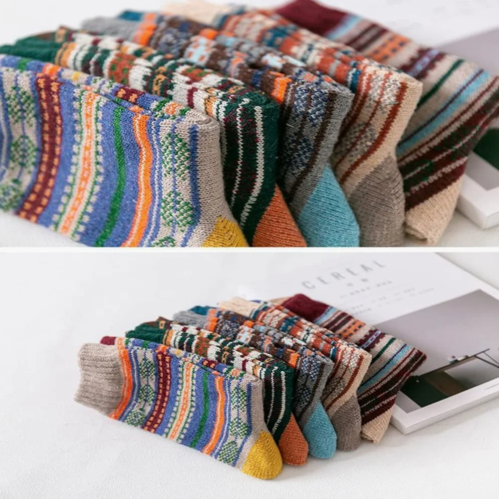5 Pair/lot Męskie Skarpety Wełniane Stripe Casual Gruby Zimowe Ciepłe Skarpetki Mężczyzna (Kolor: 5 par Rozmiar: Jeden rozmiar) (Color : 5 Pairs, Size : One Size)