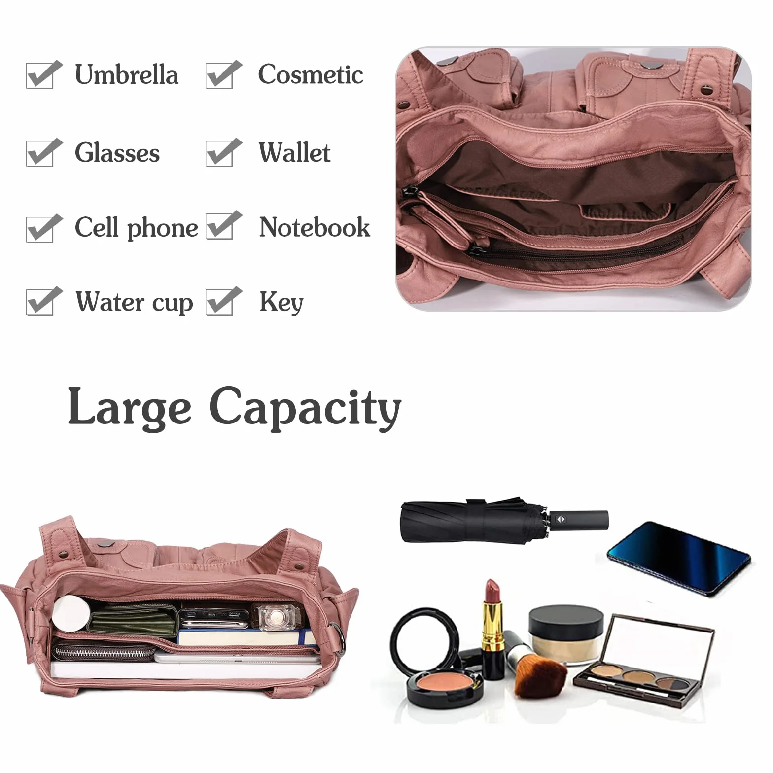 FANDARE Duże torby noszone na ramię damska torba na ramię wodoodporna torba ze skóry PU, na zakupy, impreza, szkoła, podróż crossbody hobo