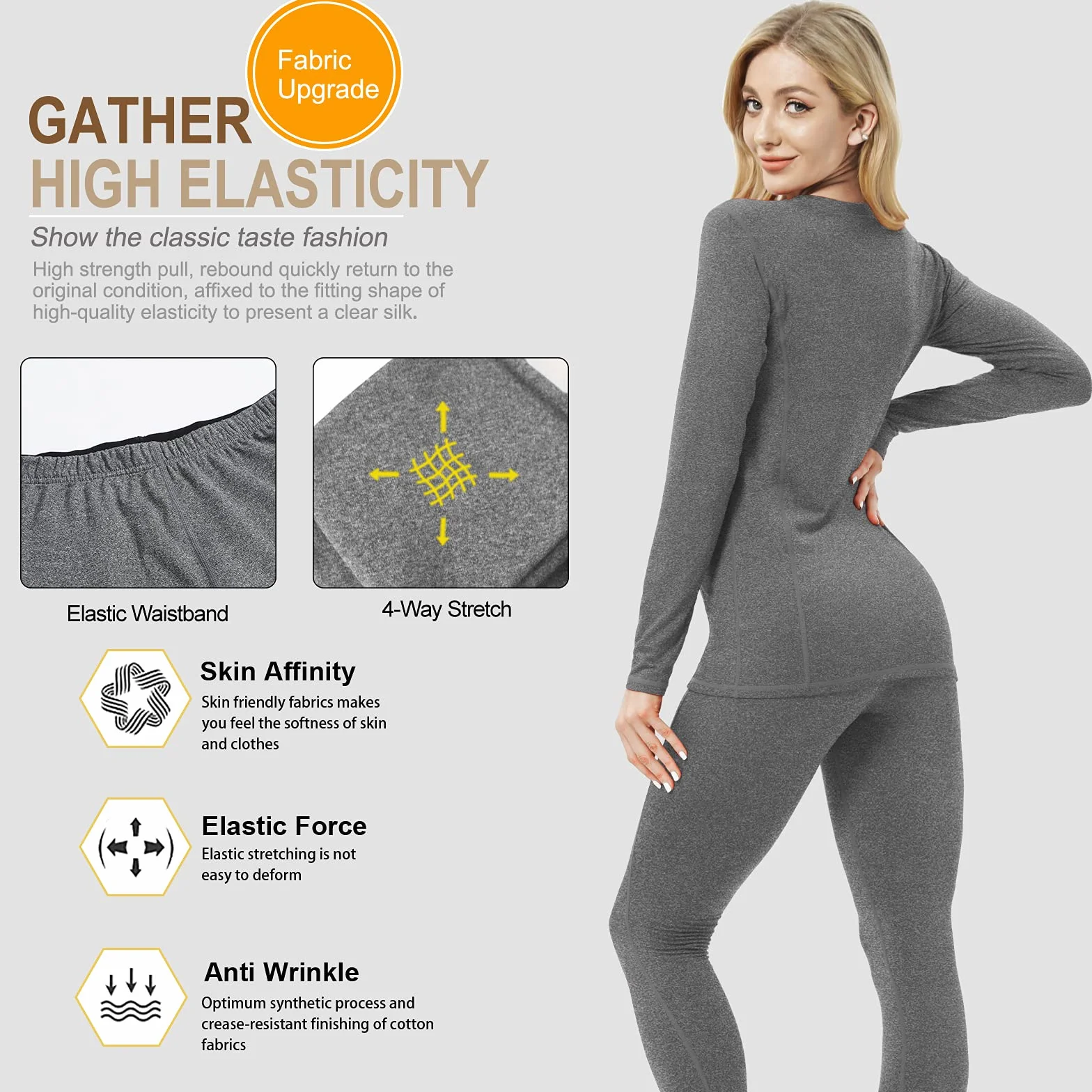 Bielizna termiczna dla kobiet, zimowa ciepła warstwa bazowa zestaw kompresyjny Kobiety Thermal Underwear for Women, Winter Warm Base Layer Compression Set Fleece Lined Long Johns