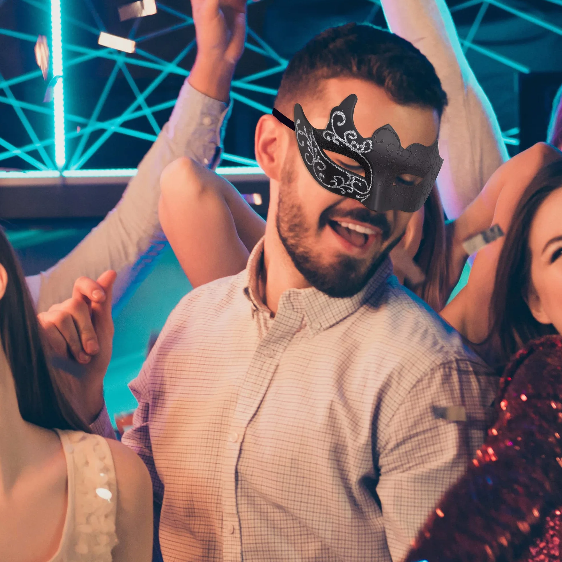 SIQUK Para maskaradowych masek zestaw wenecka maska na imprezę plastikowa maska na Halloween kostium maska Mardi Gras dla kobiet i mężczyzn, Czarny i srebrny, rozmiar uniwersalny