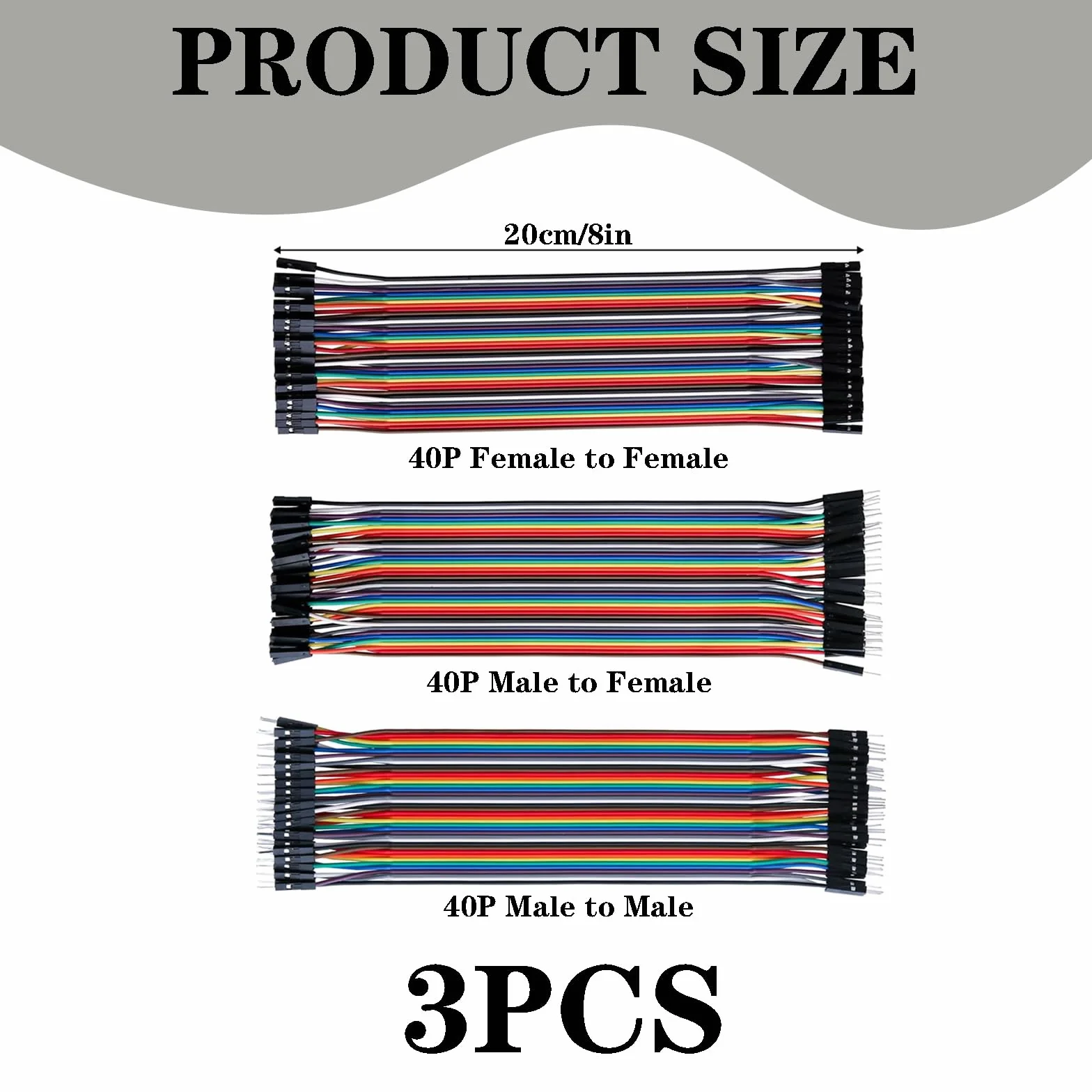 3 SZTUK 20 CM Kabel, męski do żeńskiego męskiego do męskiego do żeńskiego zworka Mehrfarbige Wire Zestaw kabli z drutem Ribbon Kable Dupont dla Raspberry Pi Elektronikprojekte