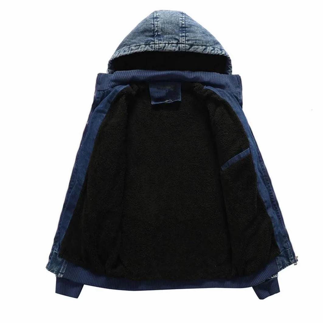 Adhdyuud Męskie bluzy z kapturem kurtka dżinsowa z kieszeniami vintage slim fit płaszcze dżinsy na co dzień ciepła odzież wierzchnia