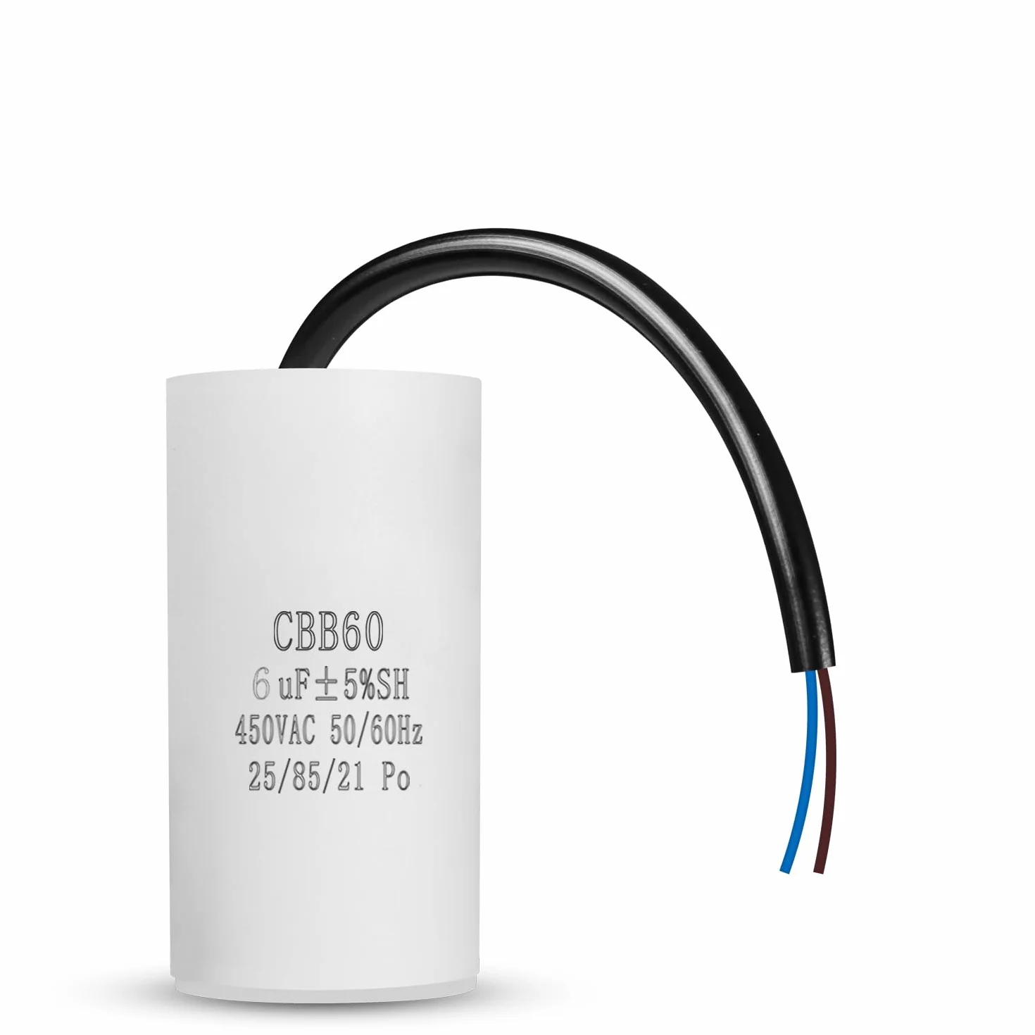 Iruihoo CBB60 450V 6uf 50/60Hz kondensator rozruchowy, kondensator pracy silnika, kondensator przeciwzakłóceniowy rozruchowy silnika, kondensator mikrofaradowy z przewodem