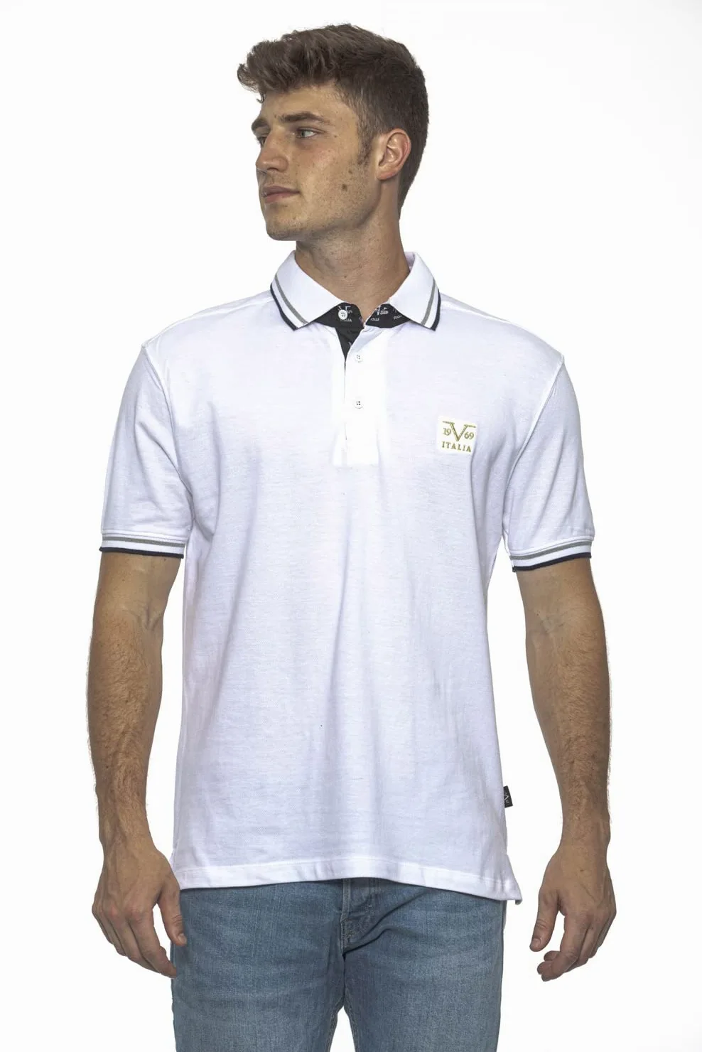 19V69 ITALIA Męska tylna strona biała koszulka polo, XXL (5 sztuk), biały, XXL