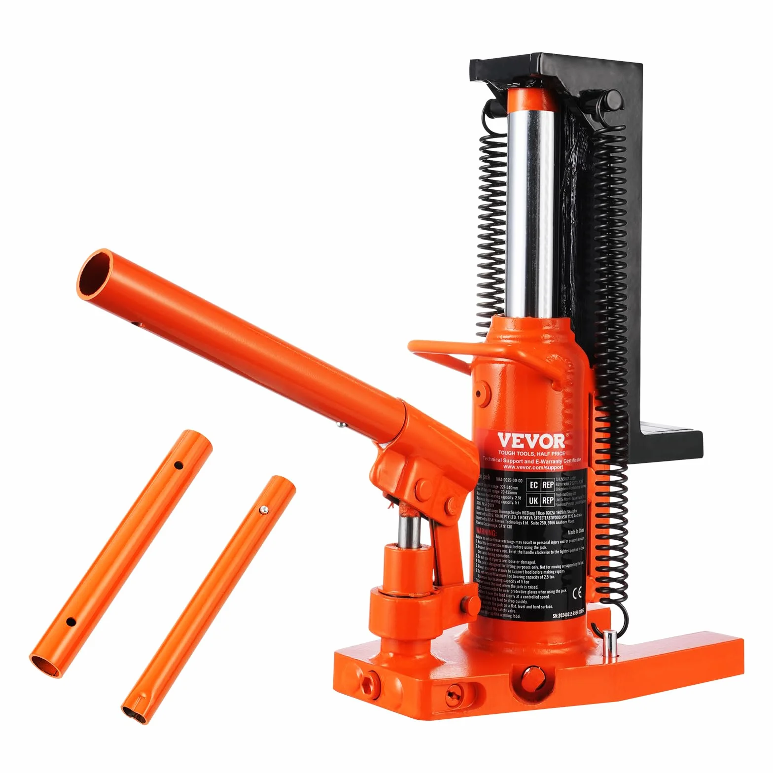 VEVOR Hydrauliczny Podnośnik Palcowy, 2,5 Tony, Udźwig 5 Ton, Wysokość 2-13,5 cm, Górna 22,6-34 cm, Do Maszyn