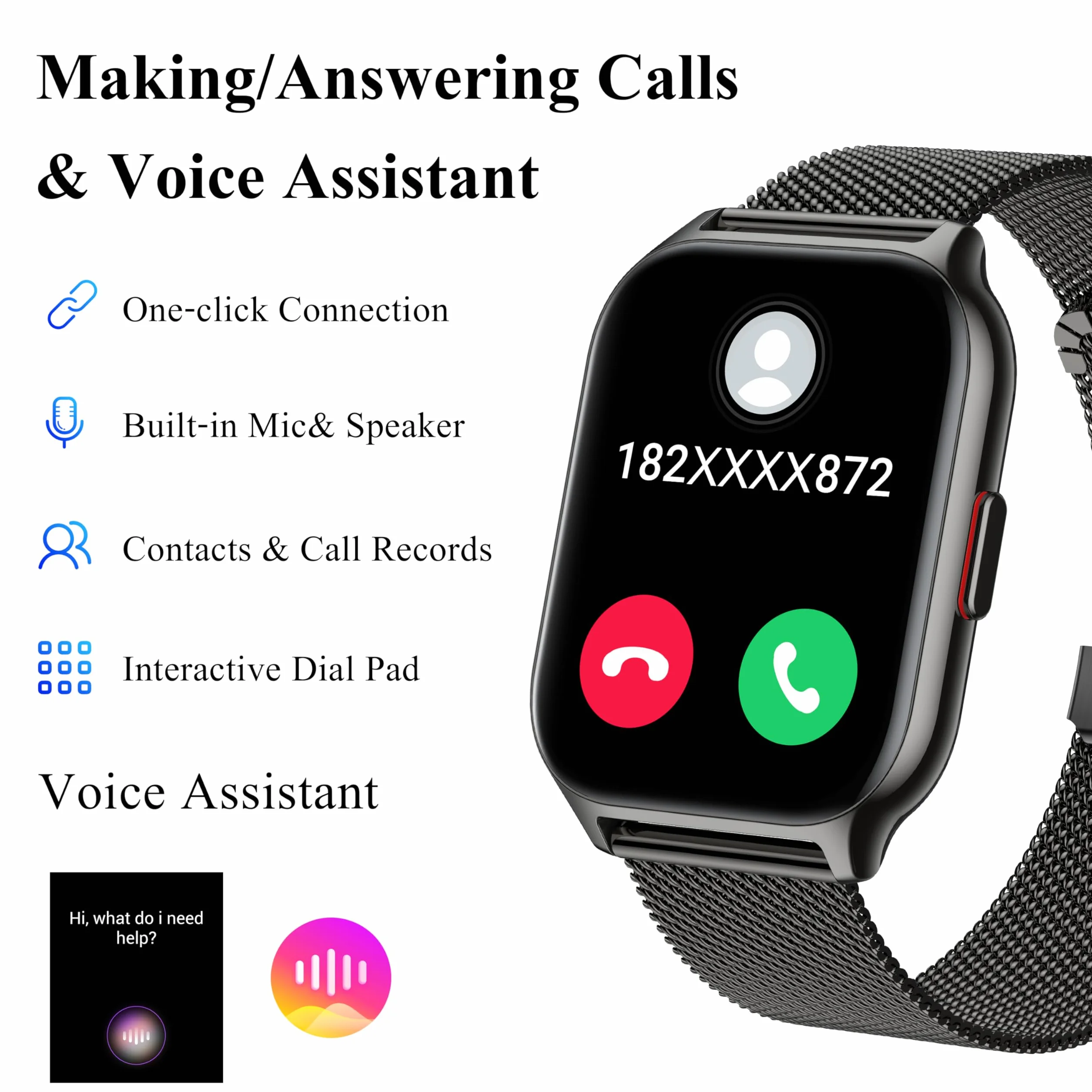 Popglory Inteligentny zegarek dla mężczyzn i kobiet z połączeniem Bluetooth, 2,01'' sportowy Smartwatch, pulsometr, ciśnienie krwi, SpO2, krokomierz, sen, inteligentny zegarek dla systemu Android iOS