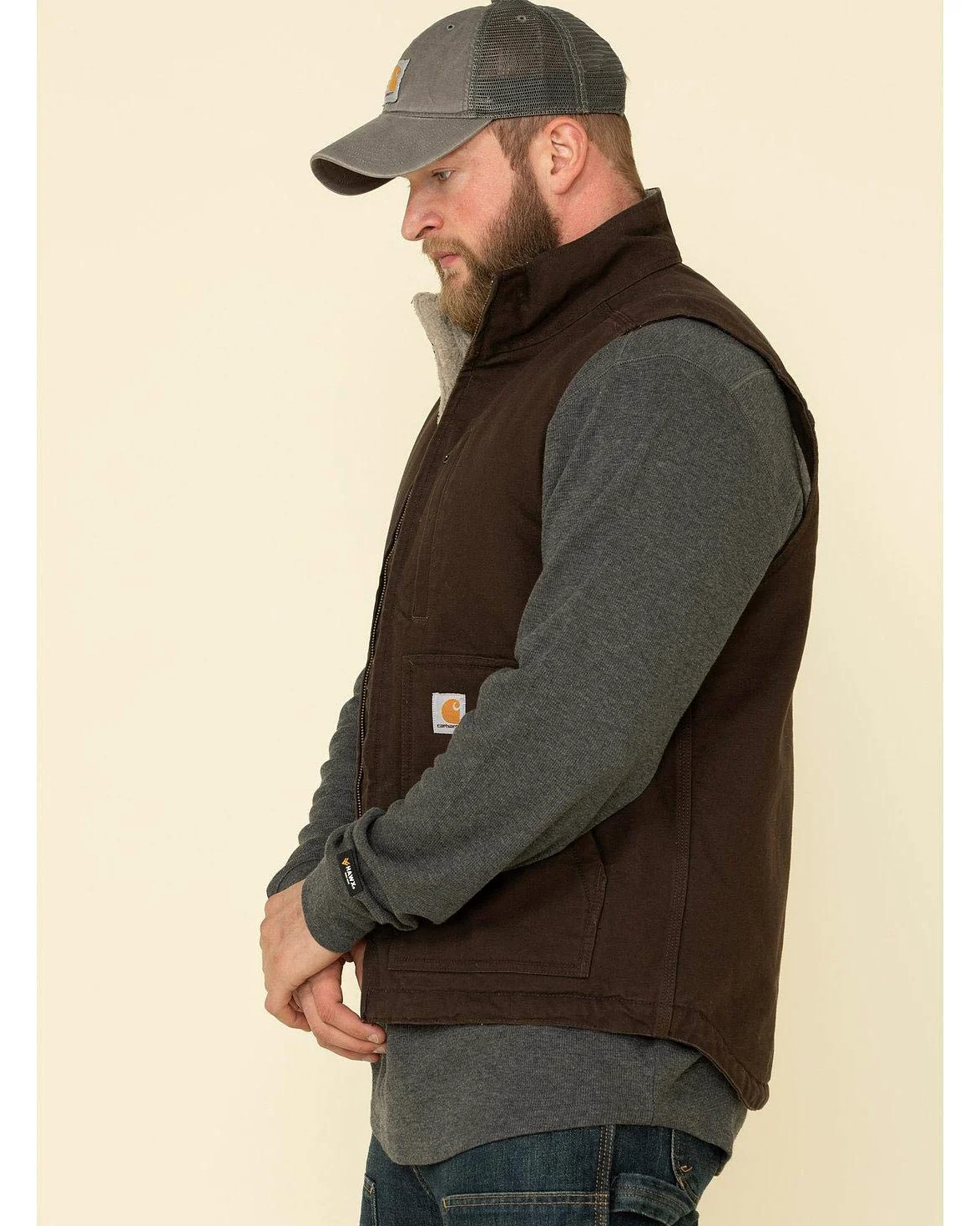 Carhartt Męska kamizelka o luźnym kroju, z podszewką ze spranej tkaniny sherpa, z okrągłym dekoltem