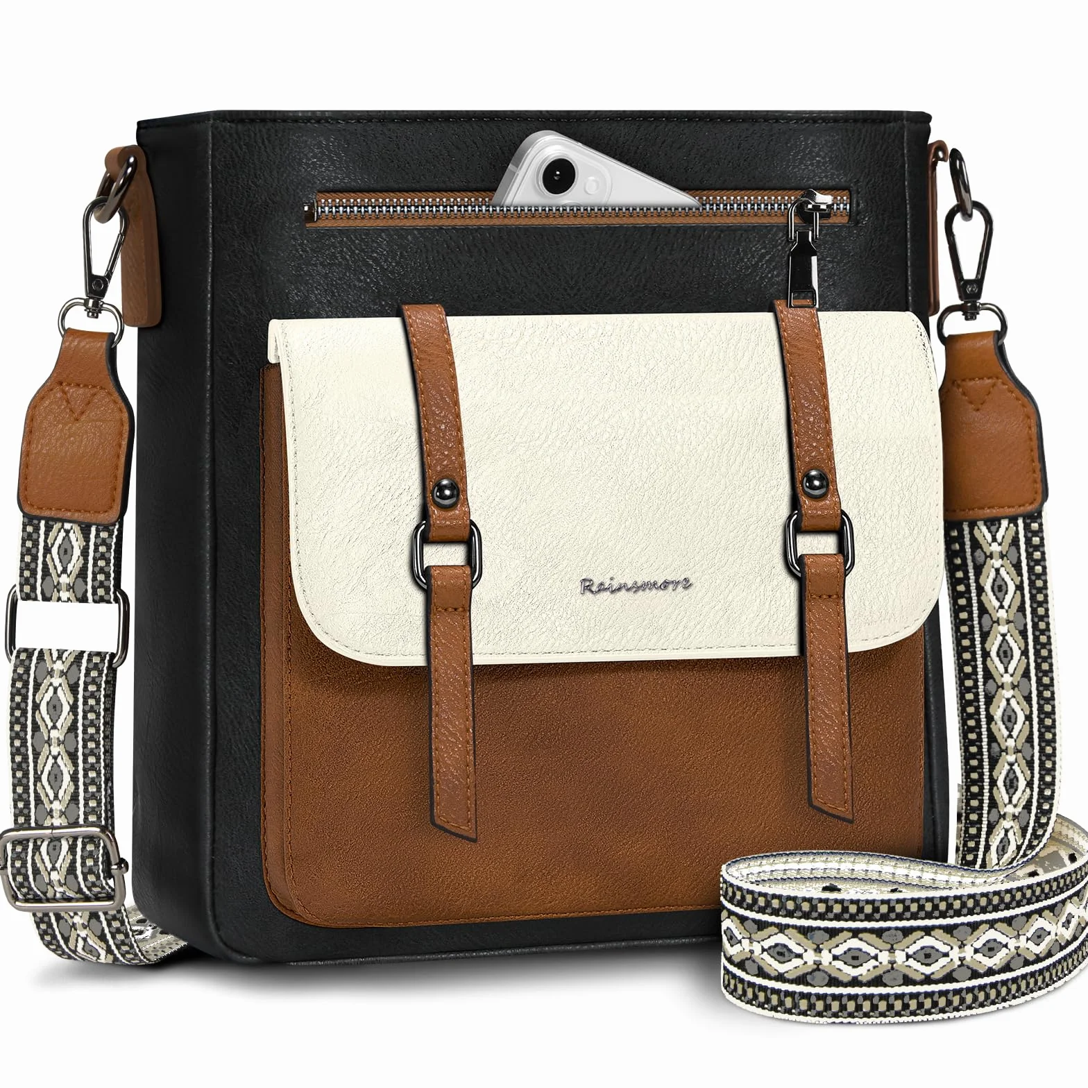 RAINSMORE Skórzana Torba na Ramię Crossbody Średnia