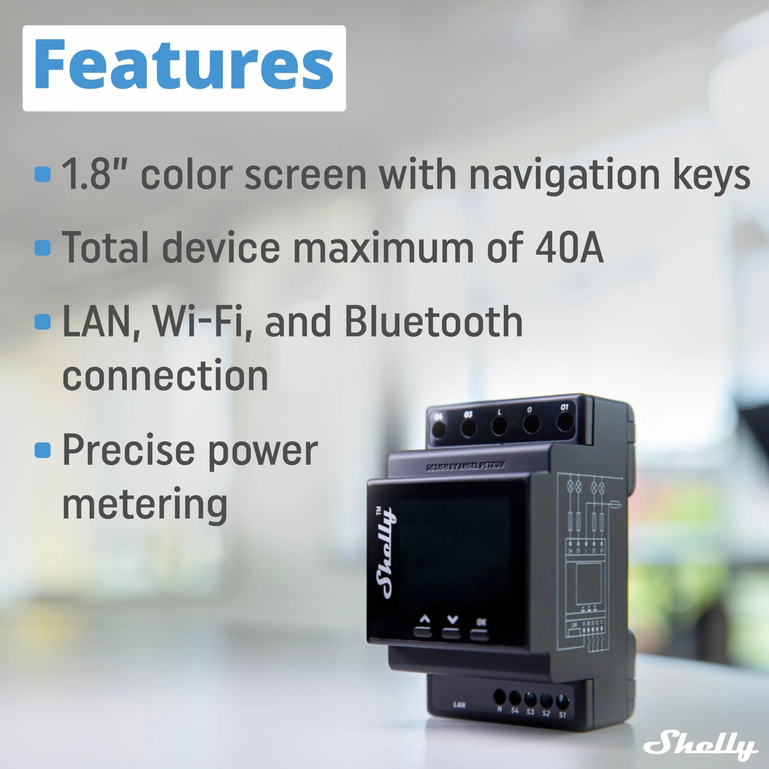 Shelly Pro 4PM -Wi-Fi, LAN i Bluetooth 4-Kanałowy Inteligentny Przekaźnik z Pomiarem Mocy,Automatyka Domowa,Alexa i Google Home,iOS i Android,Zdalne Sterowanie i Monitorowanie Urządzeń