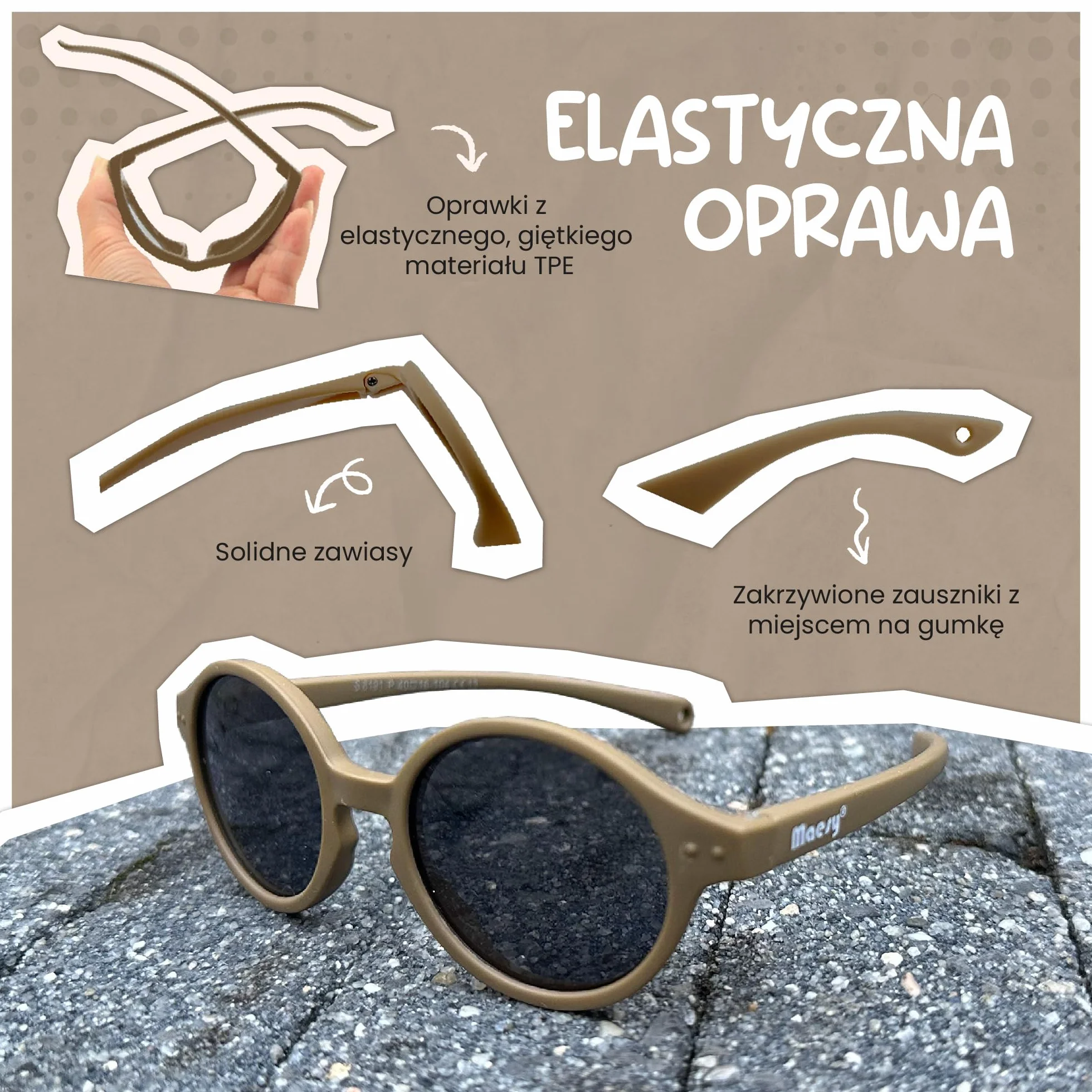 dziecięce okulary przeciwsłoneczne Noah - 0-2 lata - elastyczne, zginane - regulowana gumka - polaryzacja UV400 - dla chłopców i dziewczynek - owalne