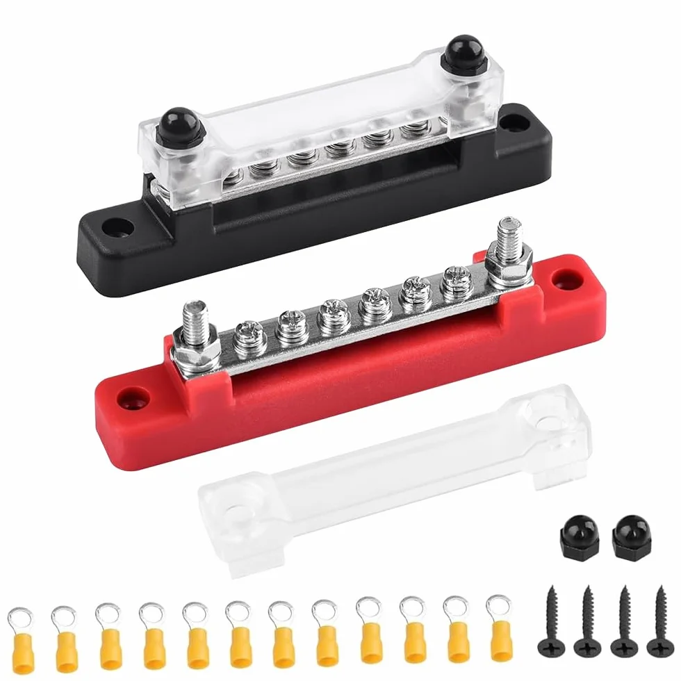 mizikuu 2 sztuki szyn kolekcjonerskich, 12 V-48 V DC 150 A, blok rozdzielaczy z 6 bolcami zaciskowymi M4 i 2 bolcami M6 z pokrywą, blok szyn zbiorczych, zacisk śrubowy do samochodów ciężarowych, łodzi