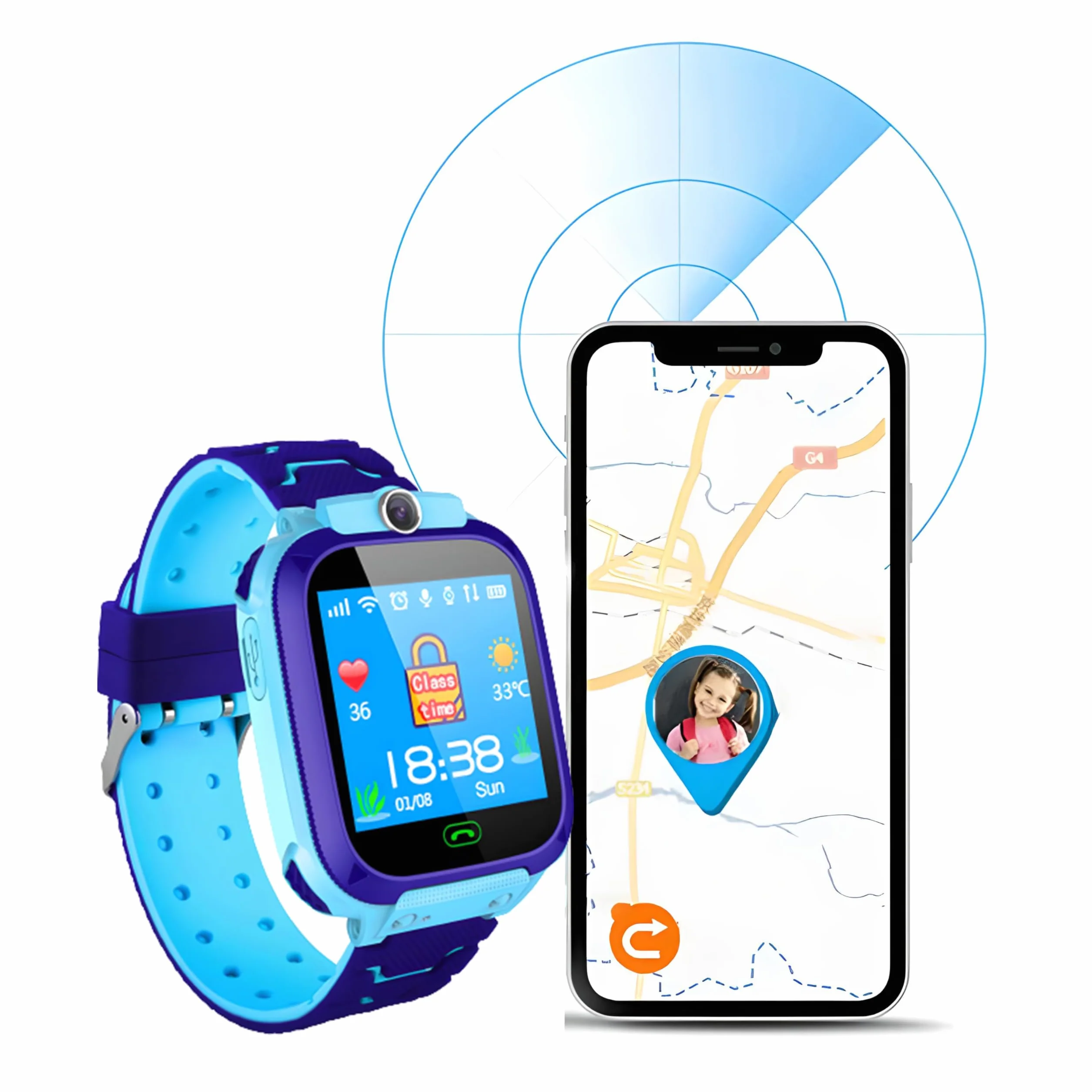 Retoo Smartwatch dla Dzieci GPS SOS Telefon Zegarek na Rękę Niebieski