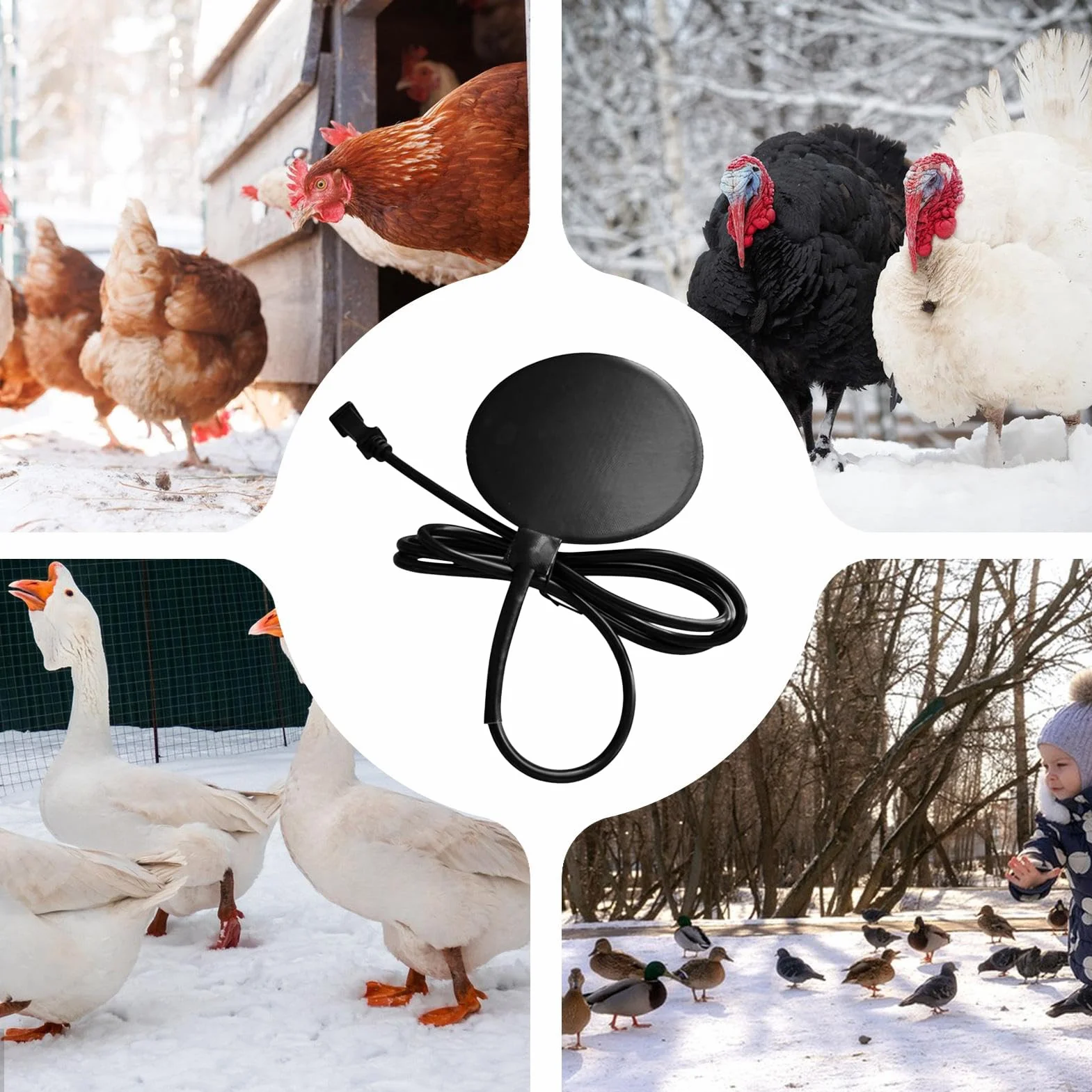Generisch Podgrzewacz wody pitnej dla kur, poidło dla kur, ogrzewanie, mata grzewcza 15 cm, podgrzewacz wody, na zimę, na farmę drobiu, na zewnątrz, na podwórko