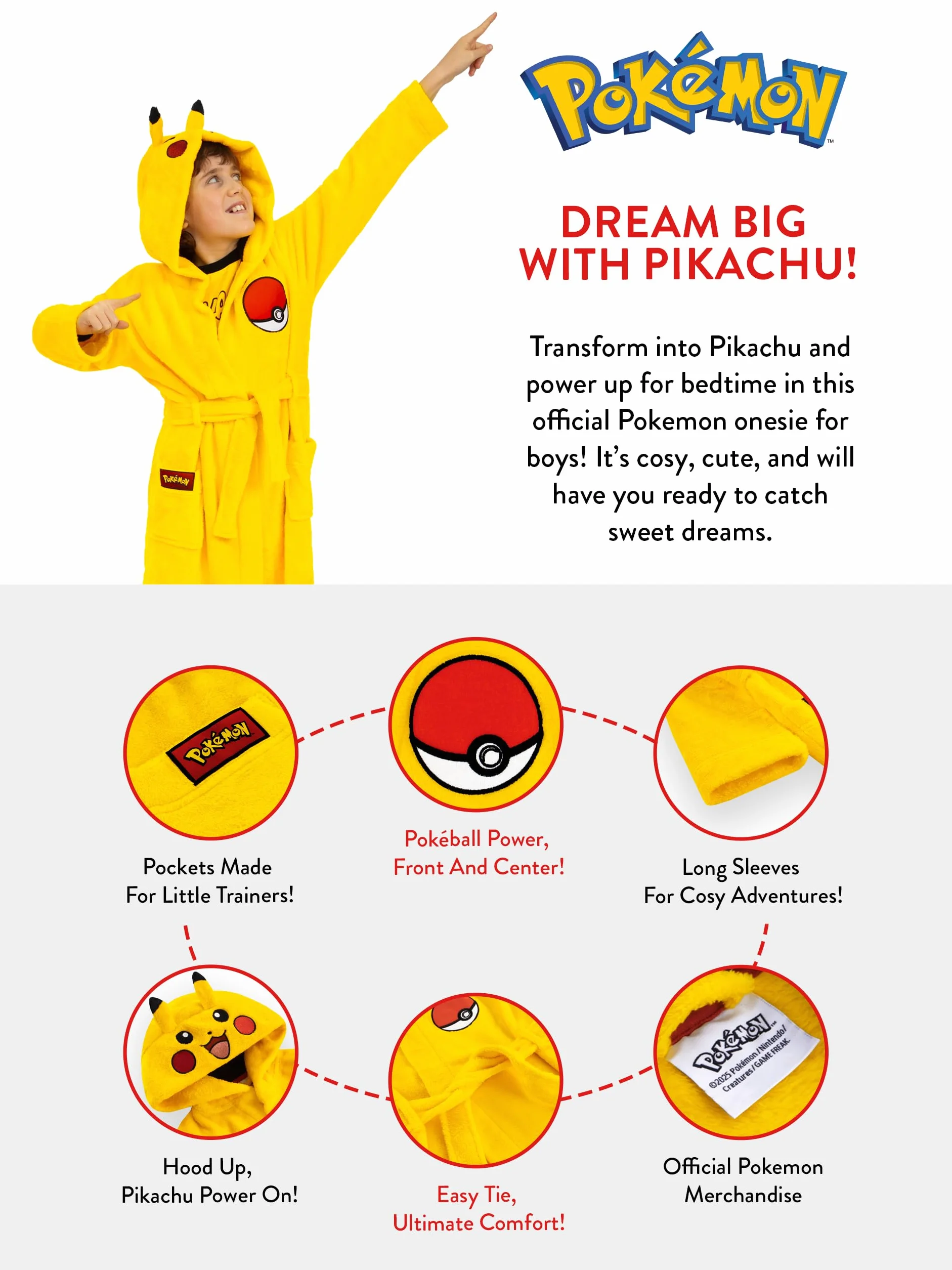 Szlafrok Dziecięcy Pokémon Pikachu Dla Chłopców, Szlafrok Dziecięcy Pikachu Z Uszami 3D, Dziecięcy Z Polaru