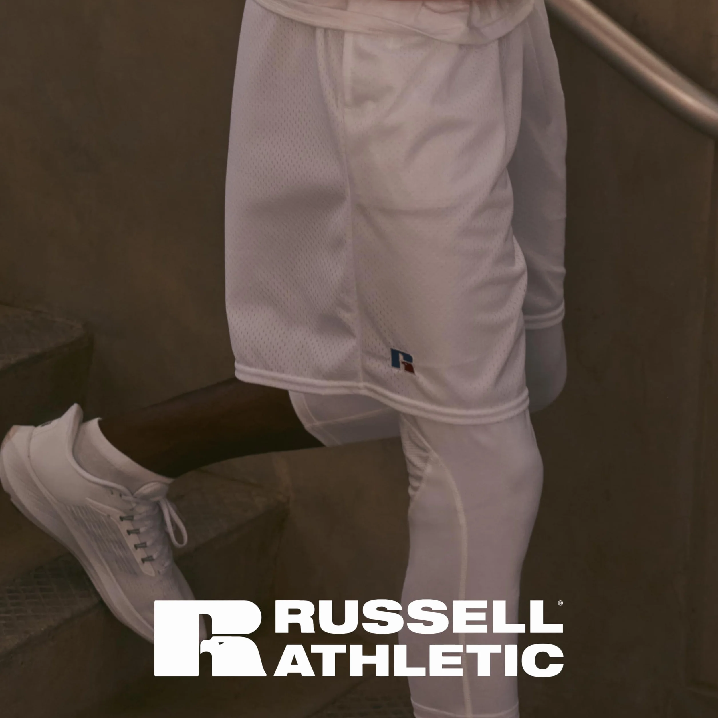 Russell Athletic Męskie spodenki z siateczką, biały, XL