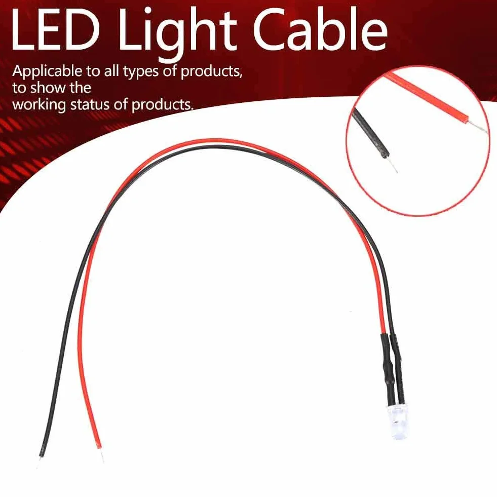 Walfront Diody LED, 10 szt., 12 V, 0,06 W, 5 mm, kabel świetlny LED, dioda elektroluminescencyjna, 20 cm, wielokolorowe (żółte)