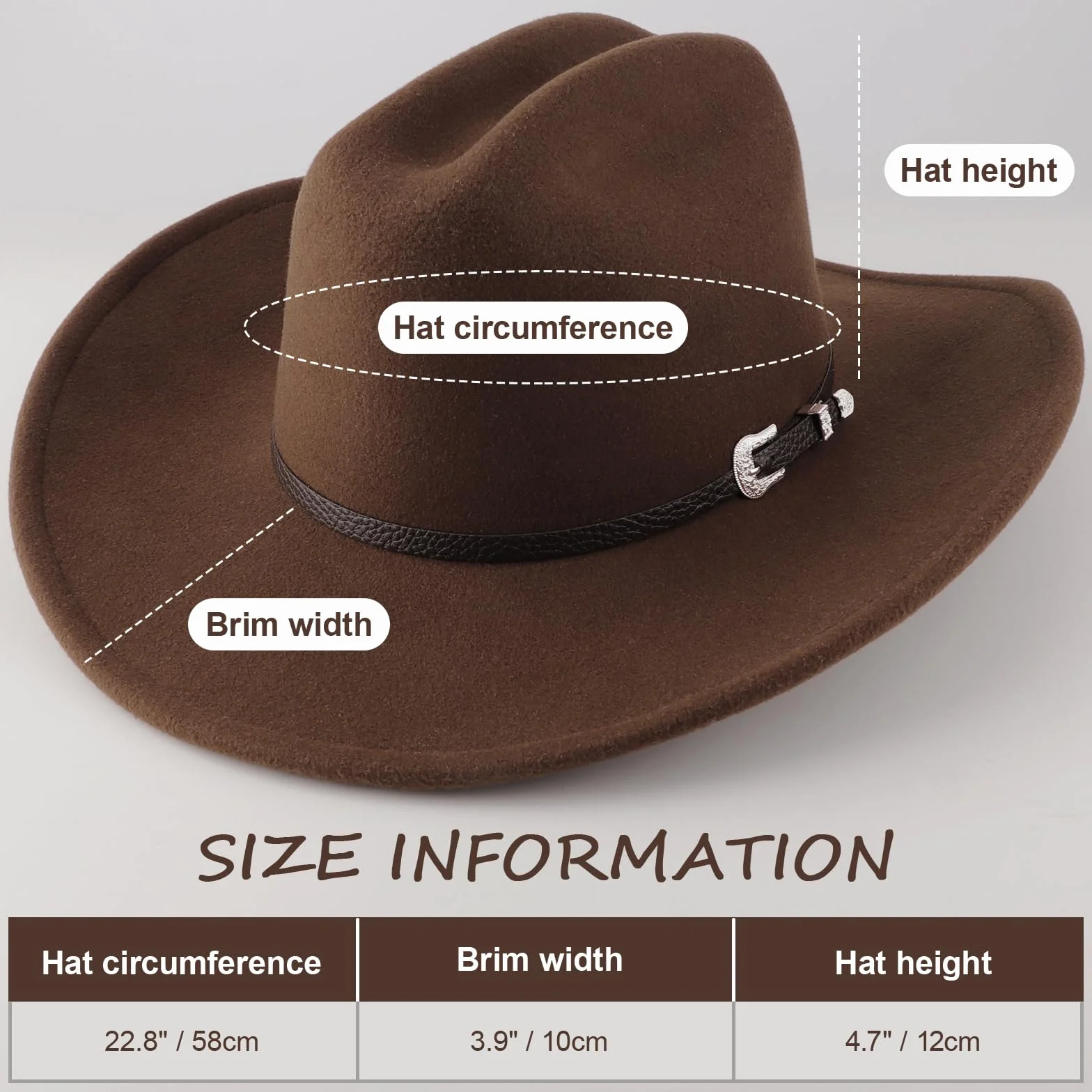 DRESHOW Kapelusz Kowbojski dla Kobiet Kapelusze Filcowe Cattleman Western Retro Fedora Outdoorowy Kapelusz Kowbojski z Kształtowalnym Szerokim Rondem Filcem i Paskiem z Klamrą