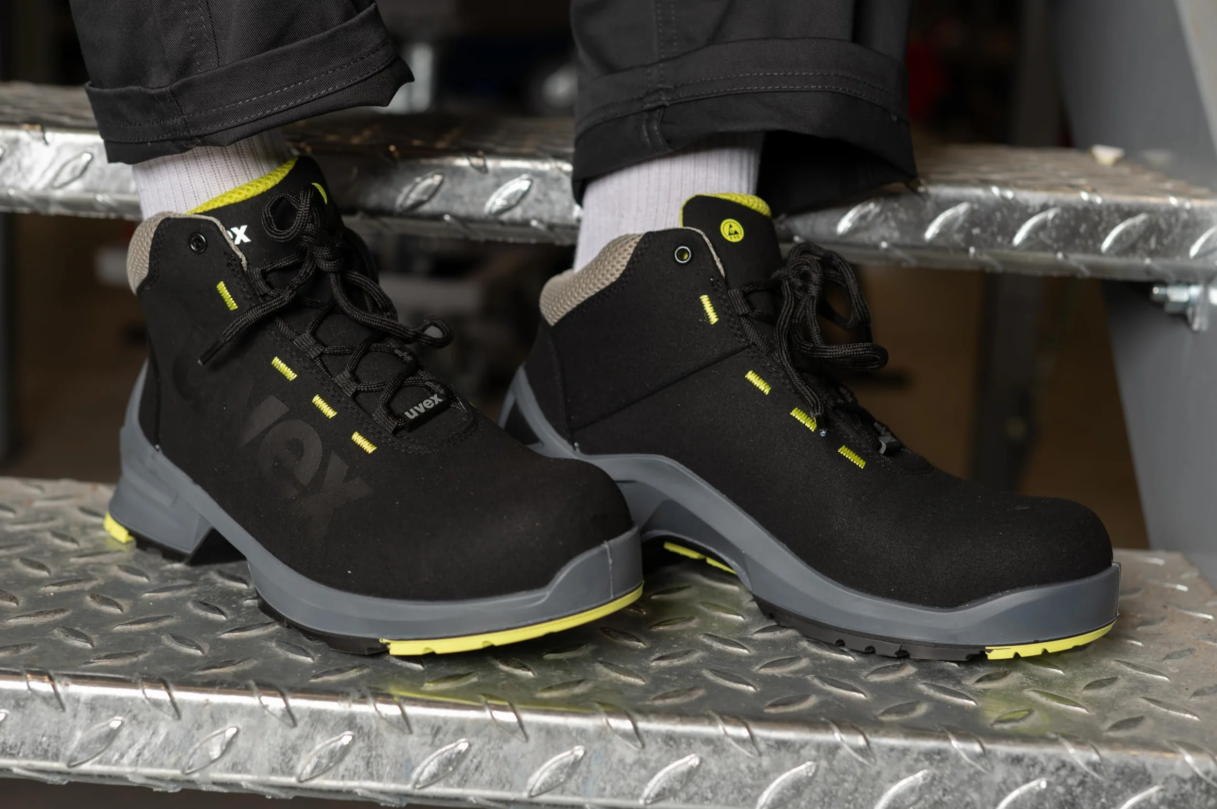 Uvex 1 x buty ochronne S2 czarno-?ó?te, buty robocze dla kobiet i m??czyzn, wodoodporne, oddychaj?ce, podeszwa ESD, rozmiar: 42