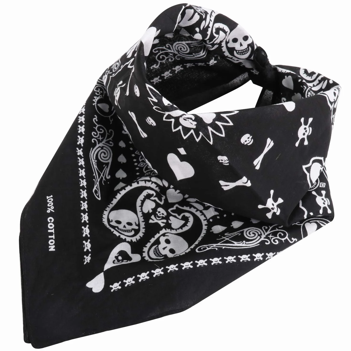 TRIXES Czarna bandana, motyw karty do gry, chusta na głowę z dwustronnym wzorem białej czaszki – ocieplacz na szyję dla dorosłych, unisex, piracka bandana, kominiarka dla motocyklisty, akcesoria,