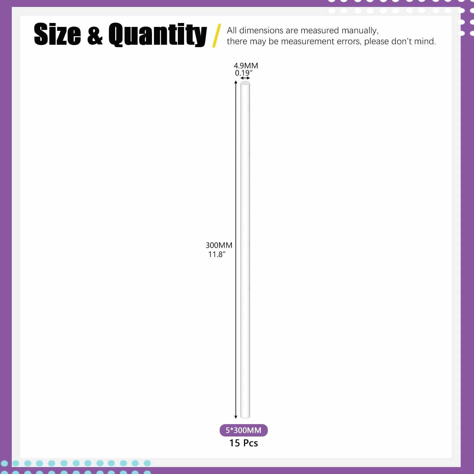 Swpeet 15 szt. Diamete 5 mm długość 300 mm biały akrylowy zestaw prętów kołkowych, przezroczysty akrylowy okrągły solidny pręt, DIY, materiał modelarski, akrylowy okrągły pręt do modelarstwa, DIY, rękodzieła