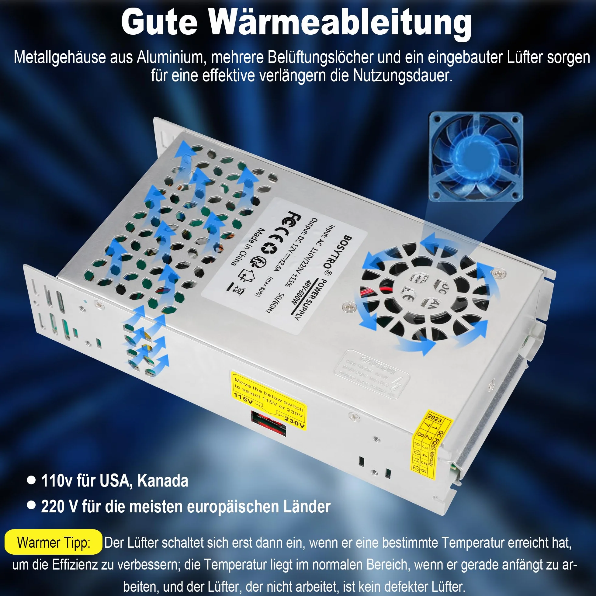 48V 12.5A 600W Zasilacz, Uniwersalny przełącznik, AC110/220 -DC 48V Transformator mocy do drukarek 3D, CCTV, Taśmy LED Światła, Przemysłowe Komputer Project