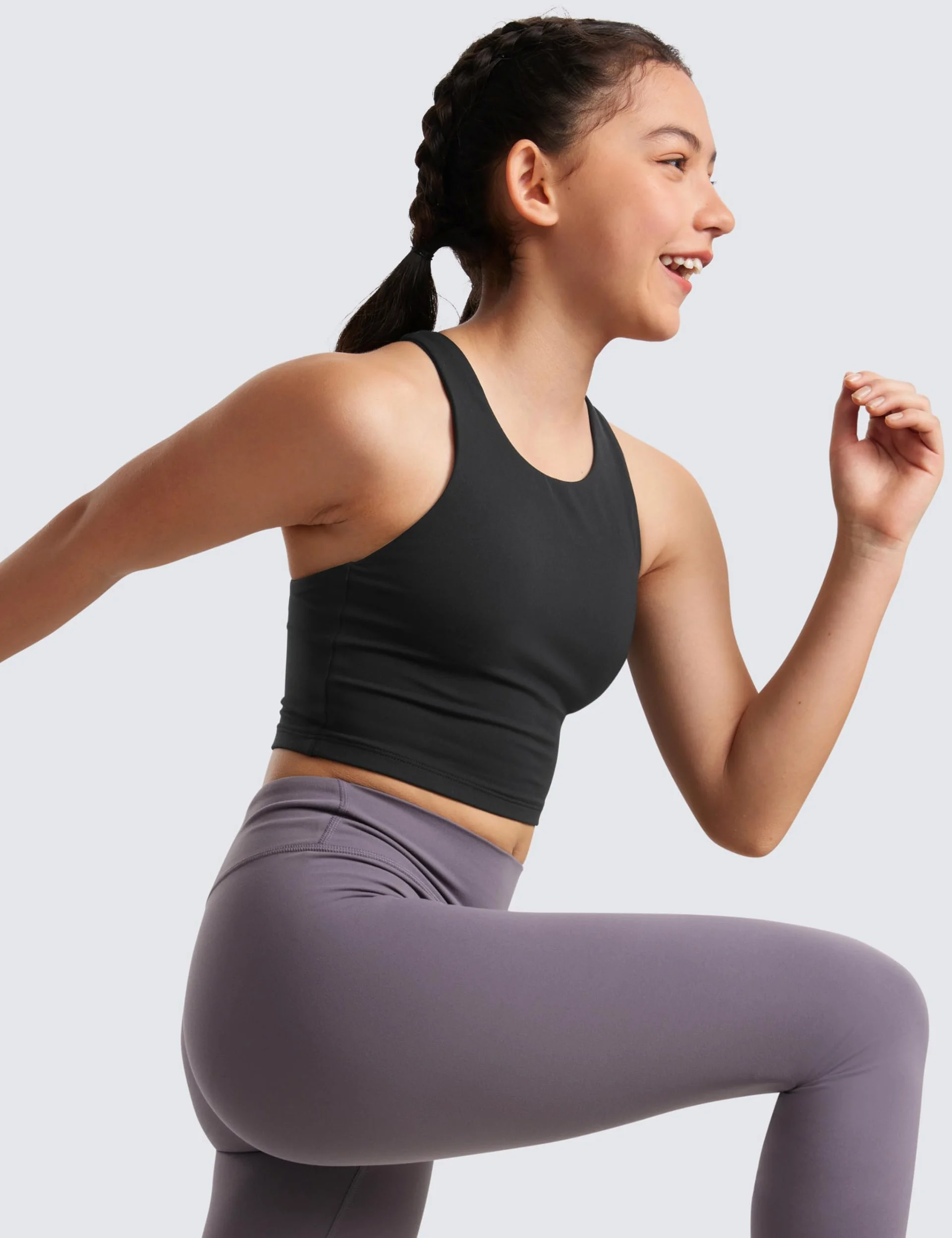 CRZ YOGA Dziewczęce podkoszulki Butterluxe Double Lined Tank Tops z wysokim kołnierzem Racerback Short Basic Sleeveless Dance Yoga