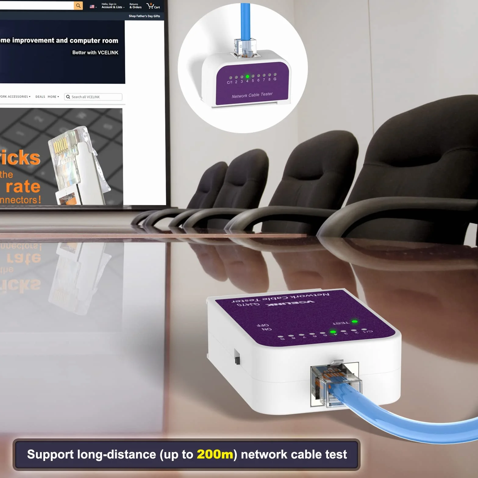 VCELINK Tester sieci, tester kabli, odłączany pilot sieciowy, tester Rj45 do kabli Cat8, Cat7, Cat6, Cat6a, Cat5, Cat5e, Cat5e
