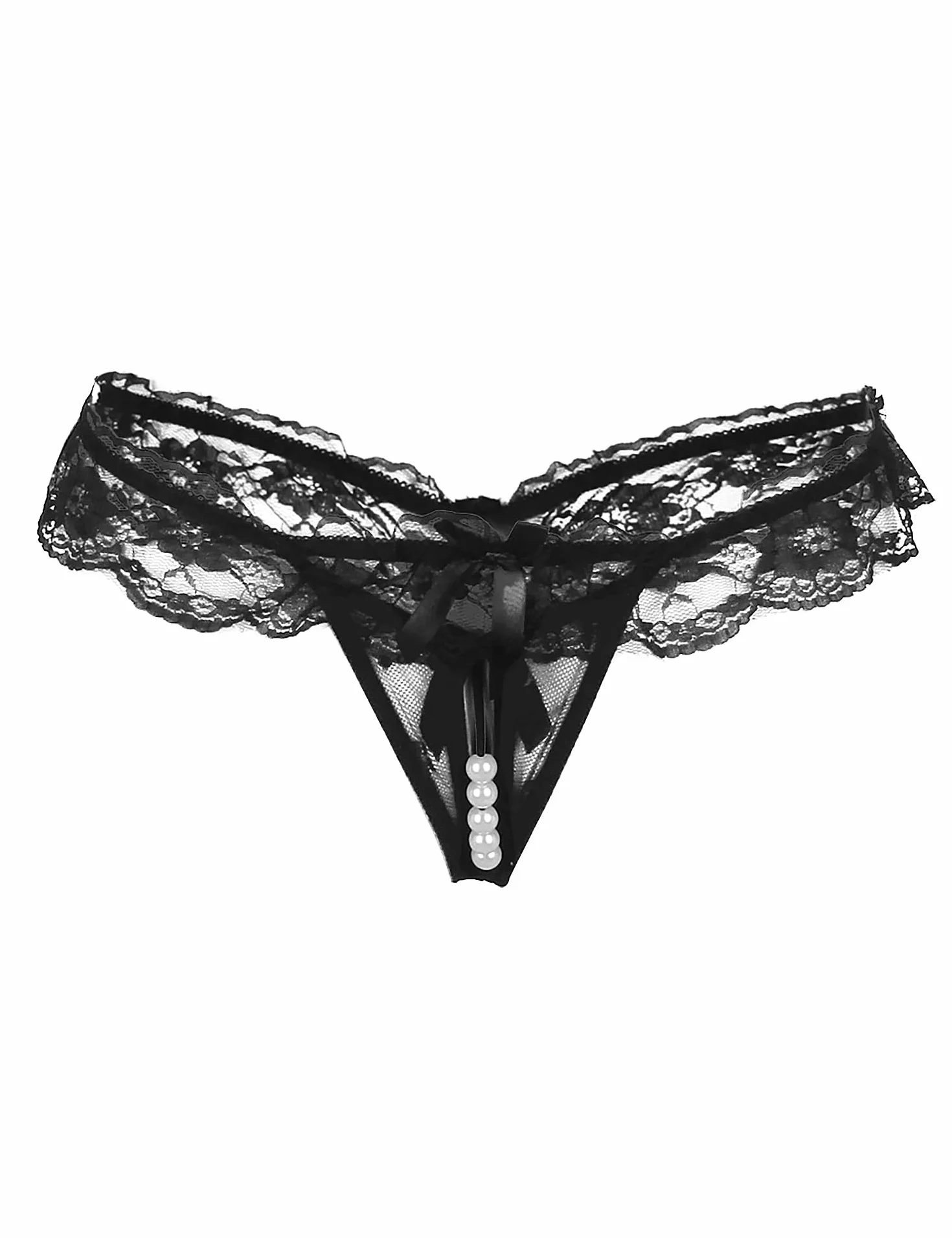 ohyeahlady Erotyczne majtki z perłami, bielizna damska, otwarty krok, seksowne mini stringi, dla kobiet, koronkowe majtki, majtki z otworem