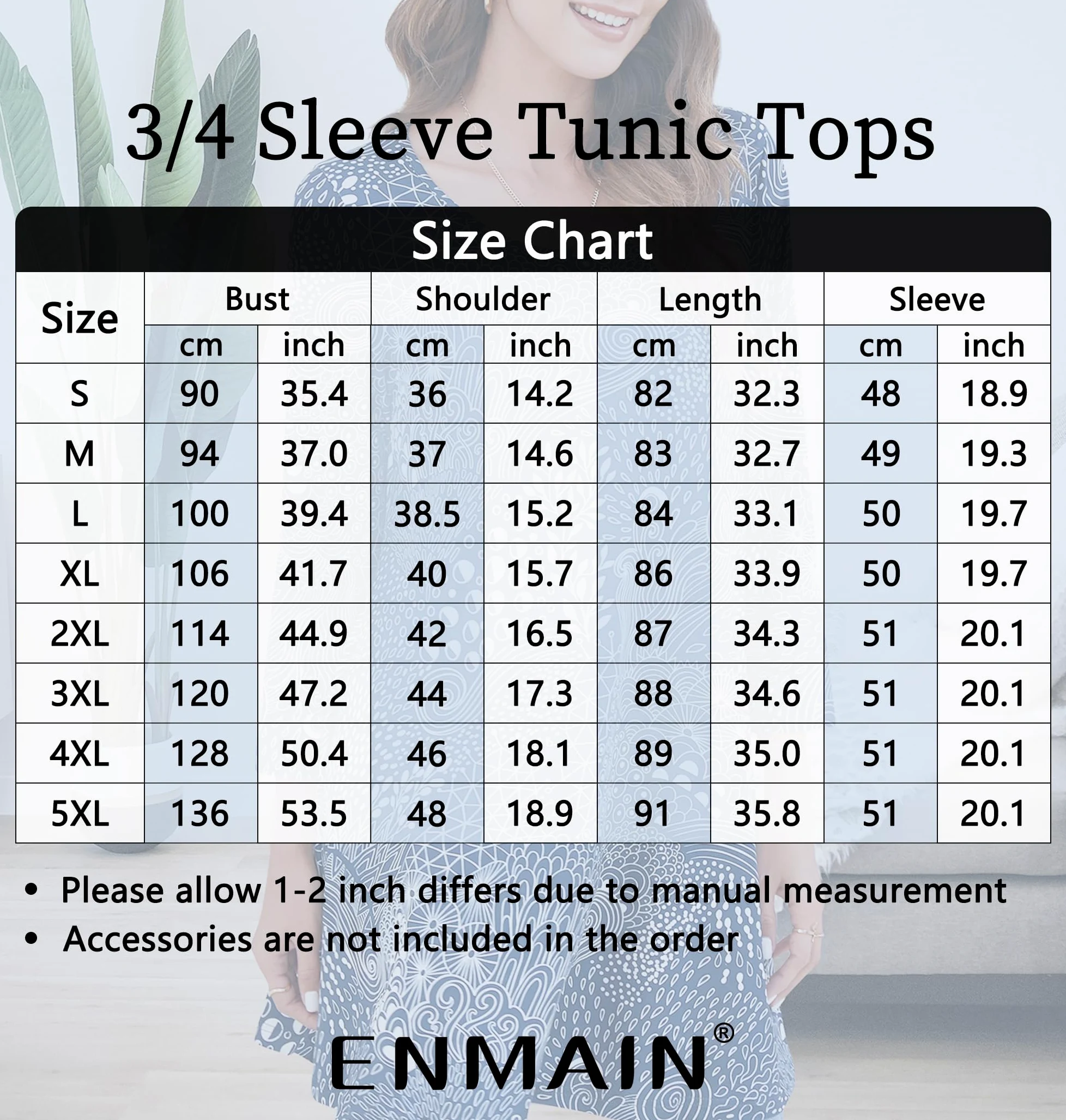 Enmain Damska koszulka z długim rękawem z okrągłym dekoltem plus size elegancka długa bluzka z nadrukiem