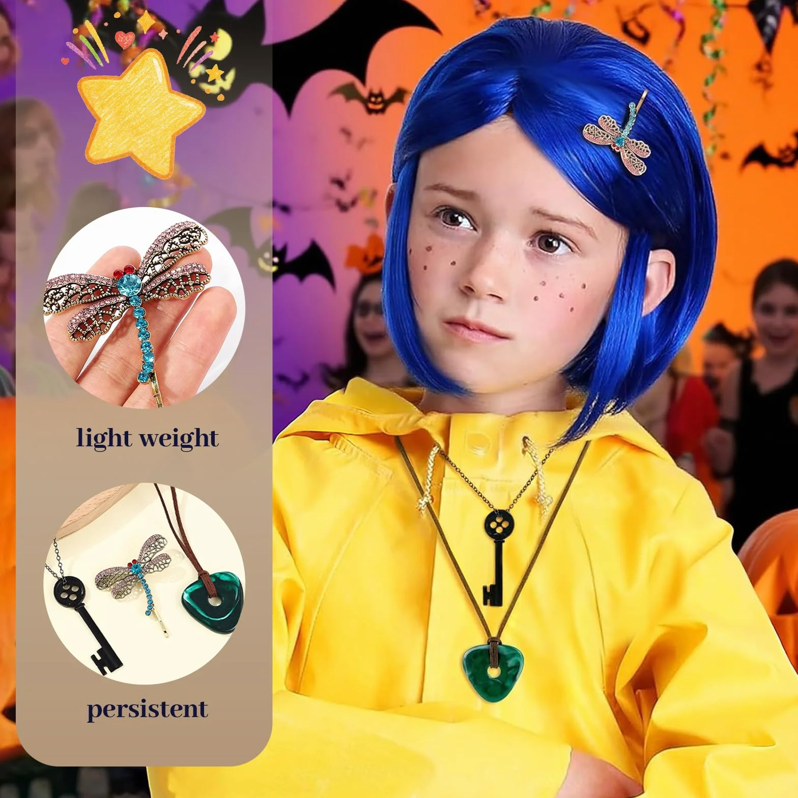Zestaw biżuterii do kostiumu, naszyjnik z guzikami i oczkami, ważka, klips do cosplay, biżuteria na Halloween i rekwizyty filmowe, prezent dla fanów