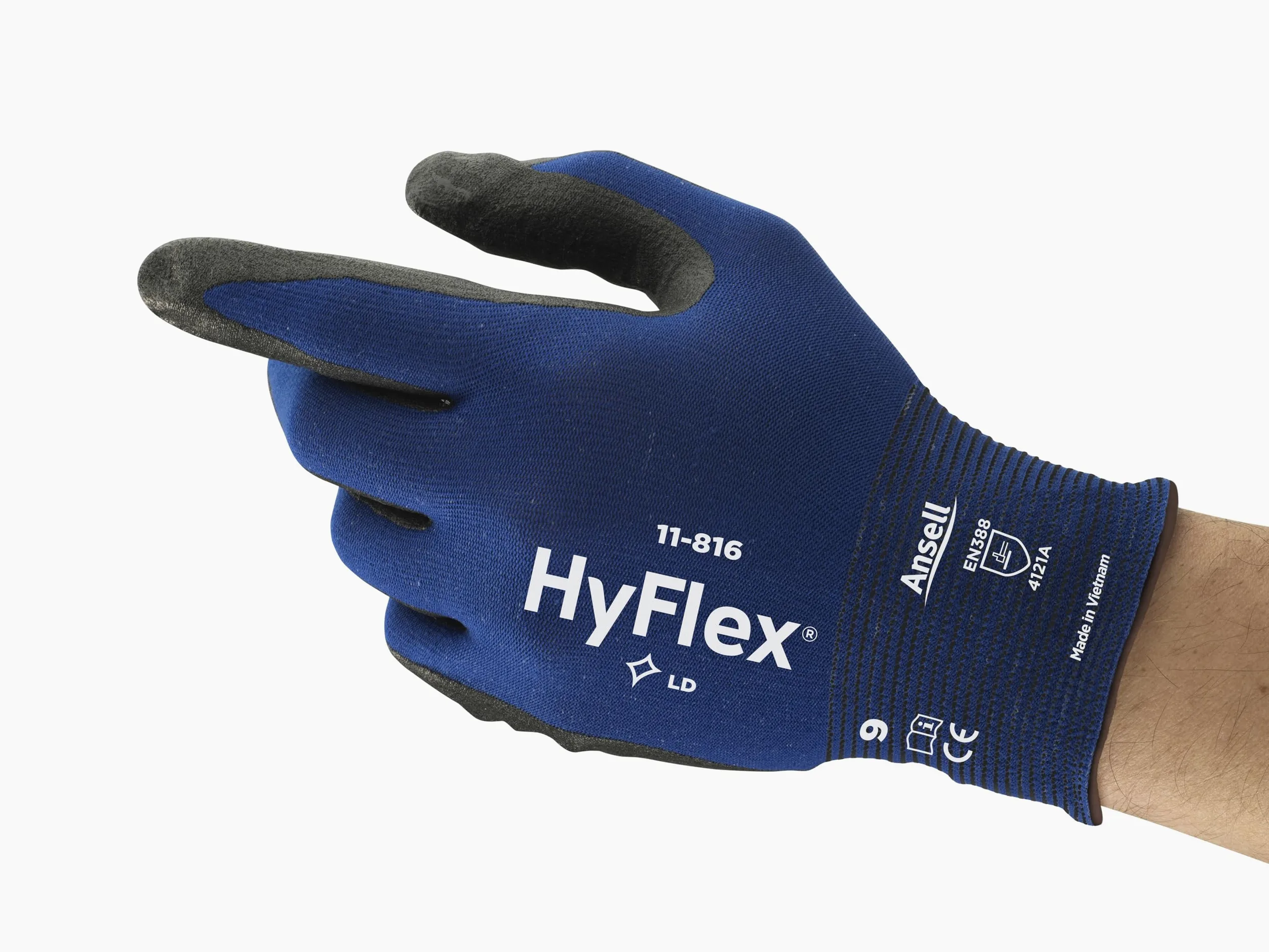 Ansell Hyflex 11-816 Robocze rękawice do ochrony mechanicznej, Rozmiar 11 (2XL), Czarny (12 Par)