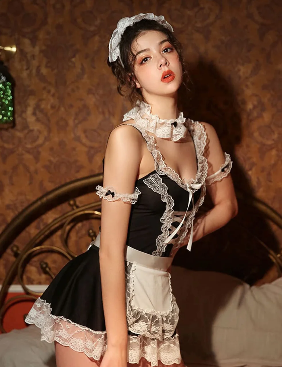 Unibaby Seksowny kostium pokojówki dla kobiet, anime, cosplay, fartuch, koronkowy zestaw bielizny