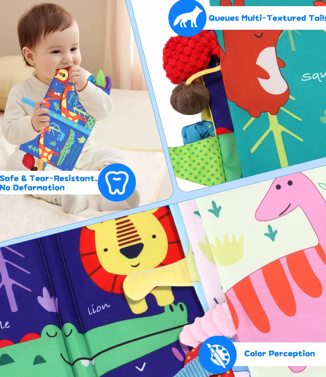Montessori Quiet Book dla niemowląt, książka materiałowa dla niemowląt – 2-częściowy zestaw z książeczką z uczuciami i książeczką trzaskającą od 0, 3, 6 miesięcy, zabawka sensoryczna dla dzieci